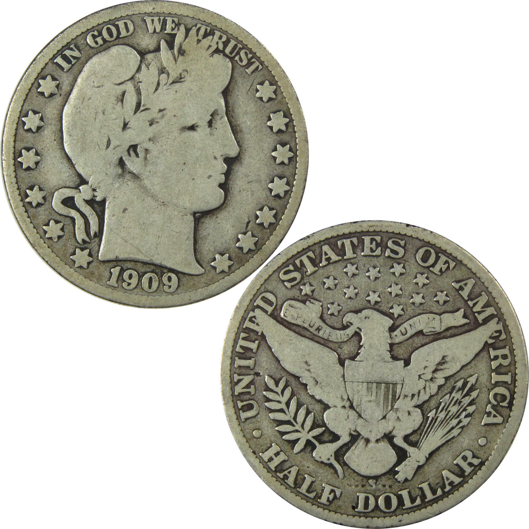 1909 S Barber Silver Half Dollar VG Very Good 50c Coin SKU:I25955