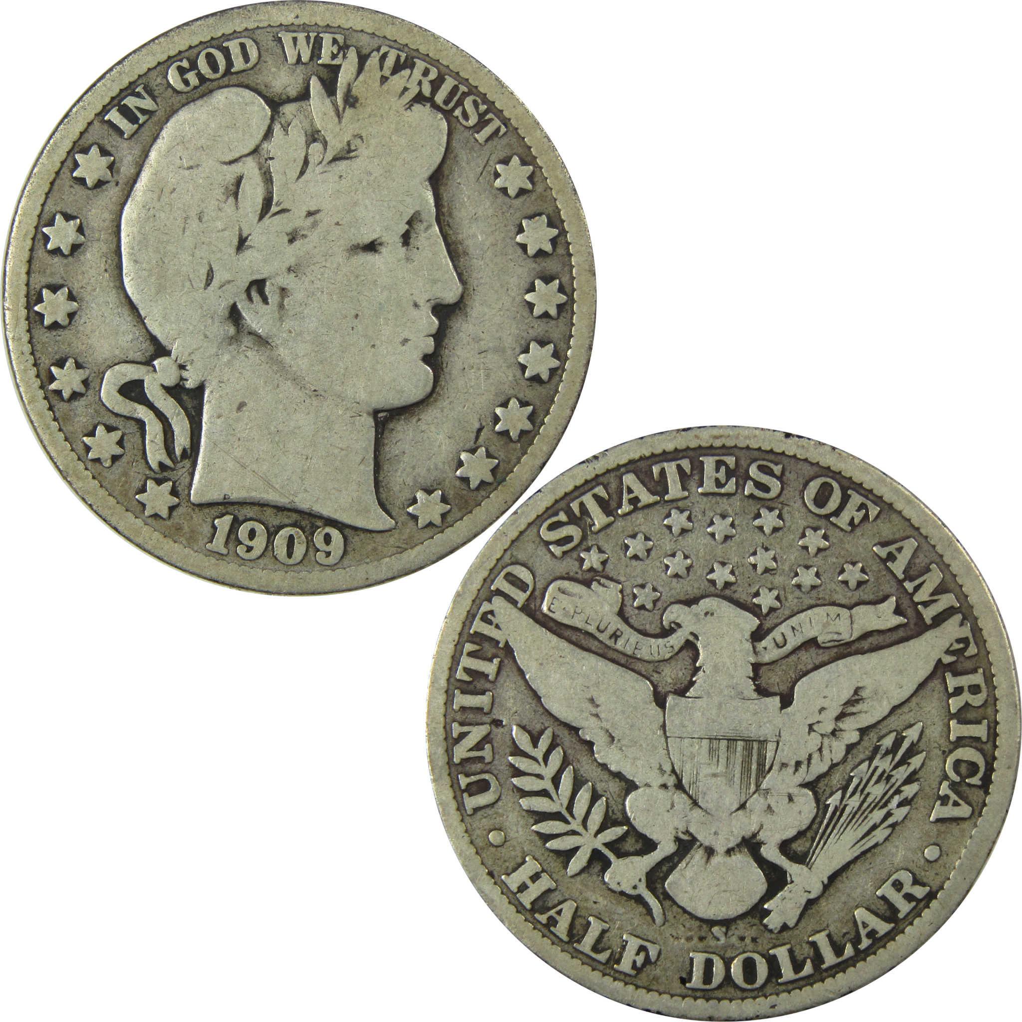 1909 S Barber Silver Half Dollar VG Very Good 50c Coin SKU:I25955