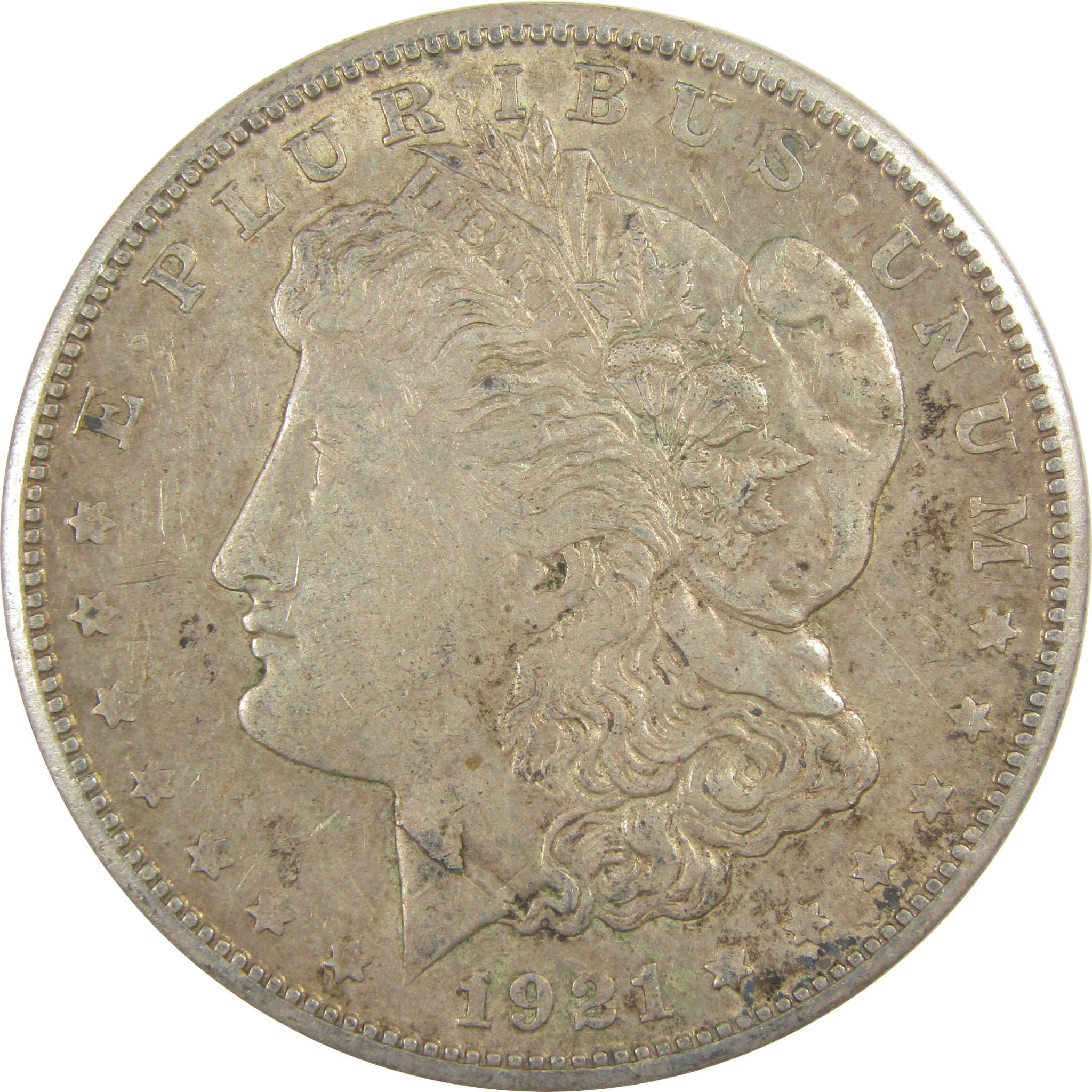 1921 S Morgan Dollar XF EF Extremely Fine Lamination Error SKU:I20268 - Morgan coin - Morgan silver dollar - Morgan silver dollar for sale - Profile Coins & Collectibles
