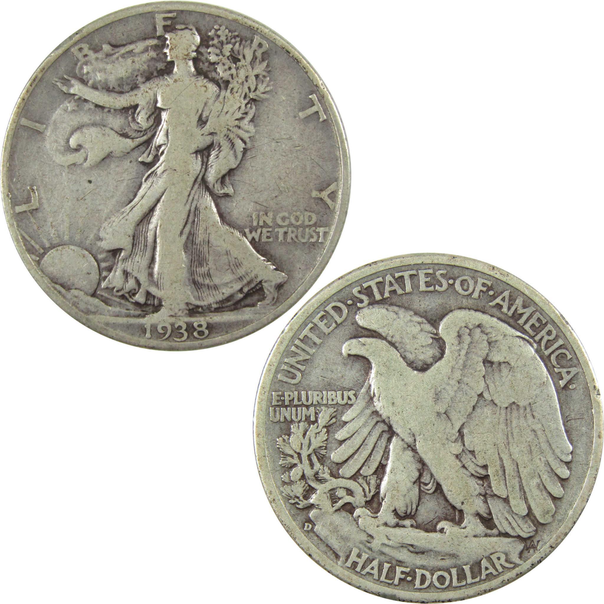 1938 D Liberty Walking Silver Half Dollar VG Very Good SKU:I24637