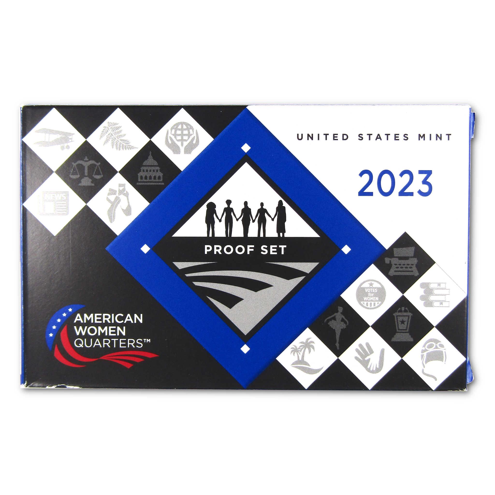 2023 American Women Quarters proof set box from United States Mint with symbolic illustrations