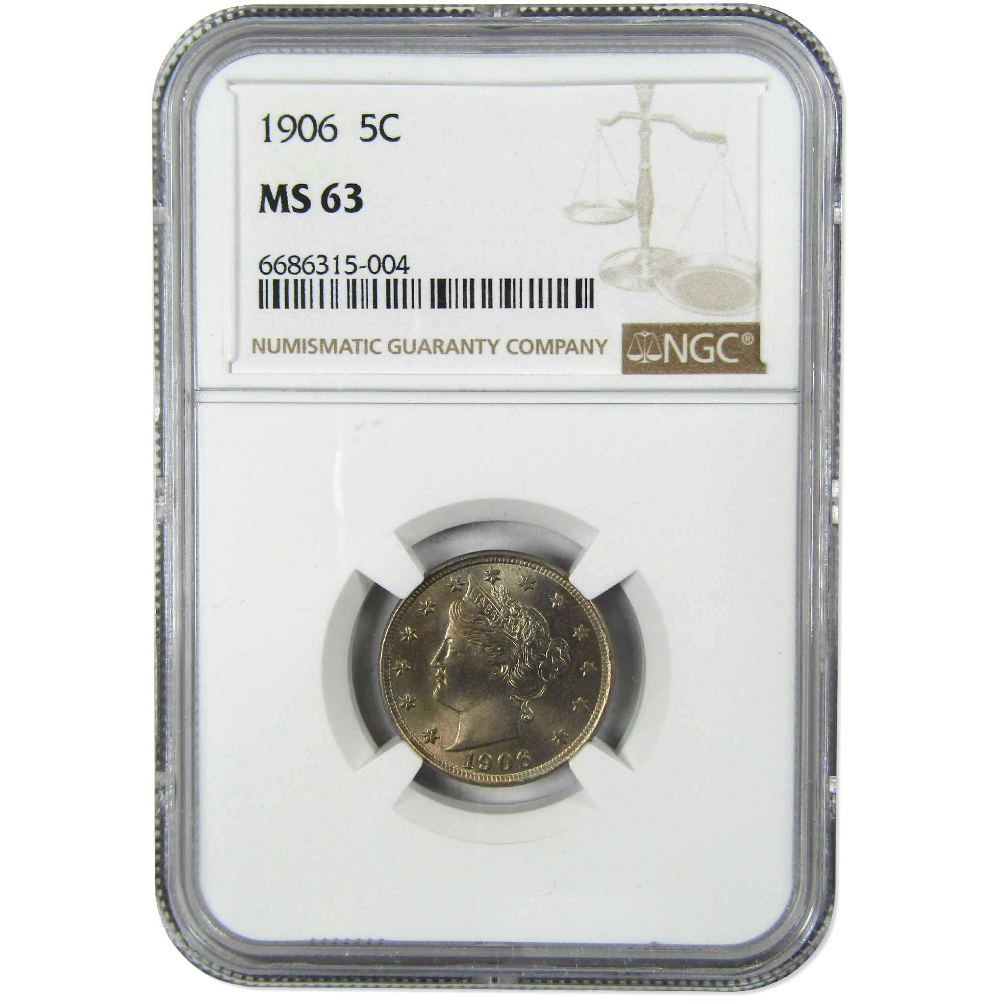 1906 Liberty Head V Nickel MS 63 NGC Uncirculated 5c Coin Collectible