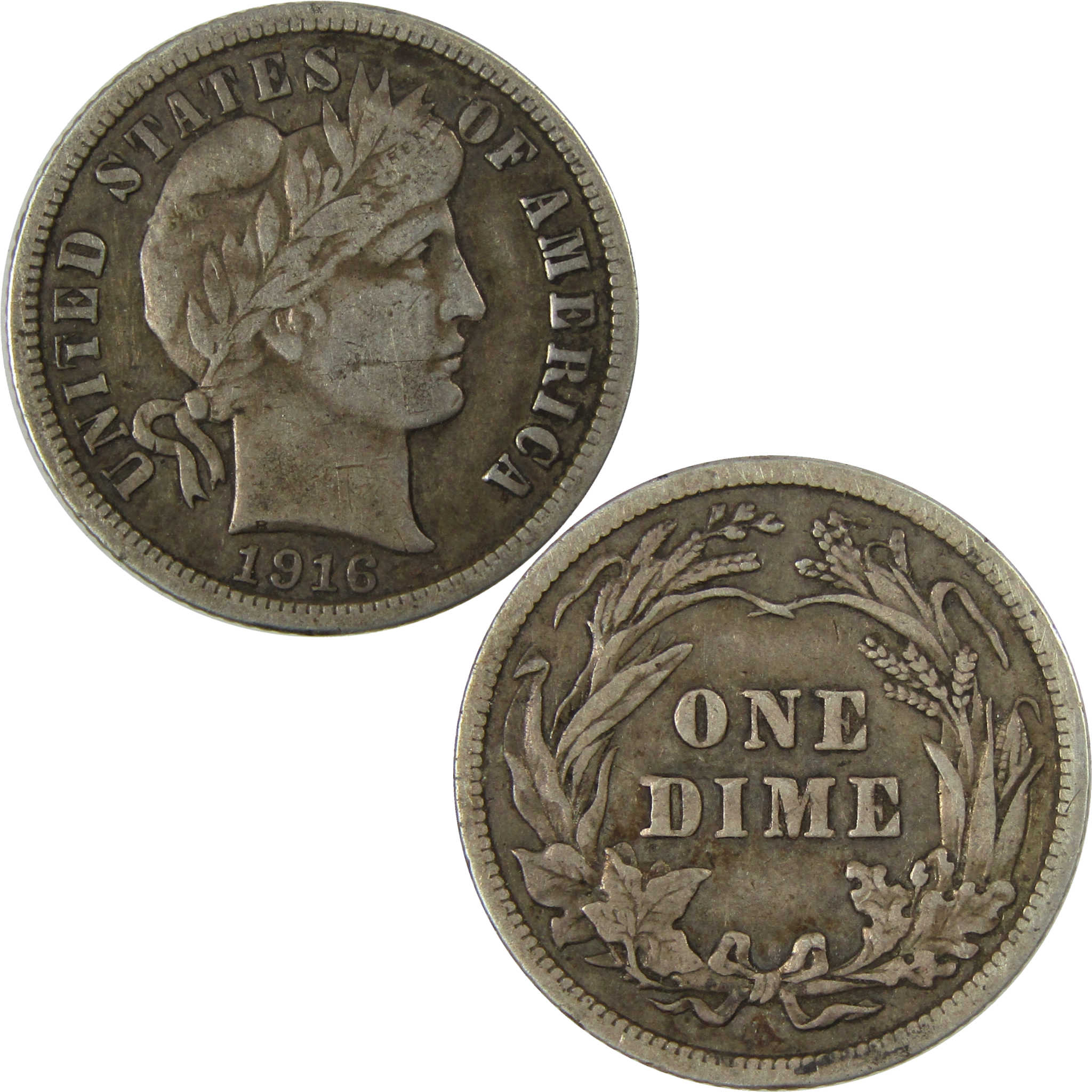 1916 Barber Silver Dime VF Very Fine 10c Coin Collectible SKU:CP1592