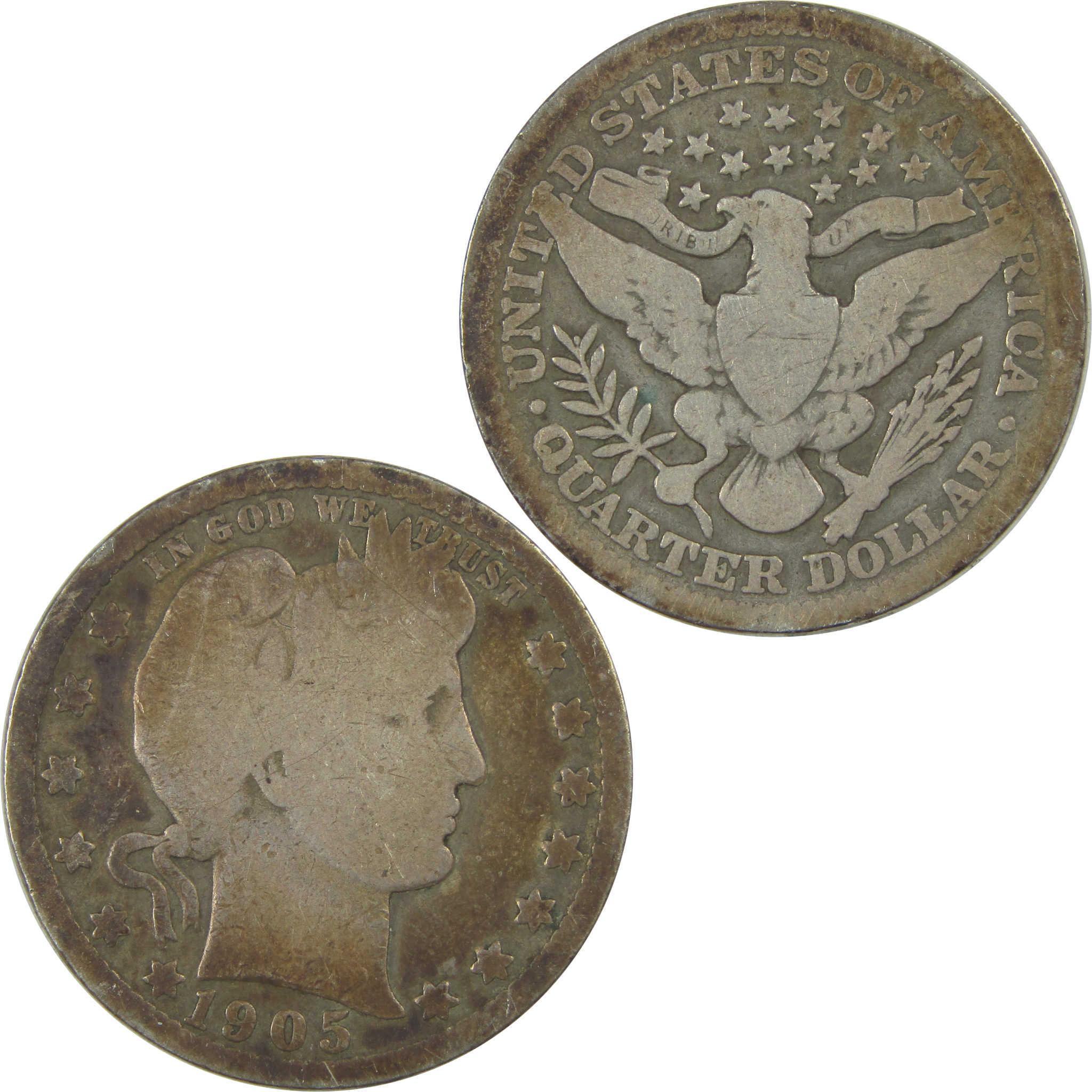 1905 Barber Quarter G Good Details Silver 25c Coin SKU:I21803