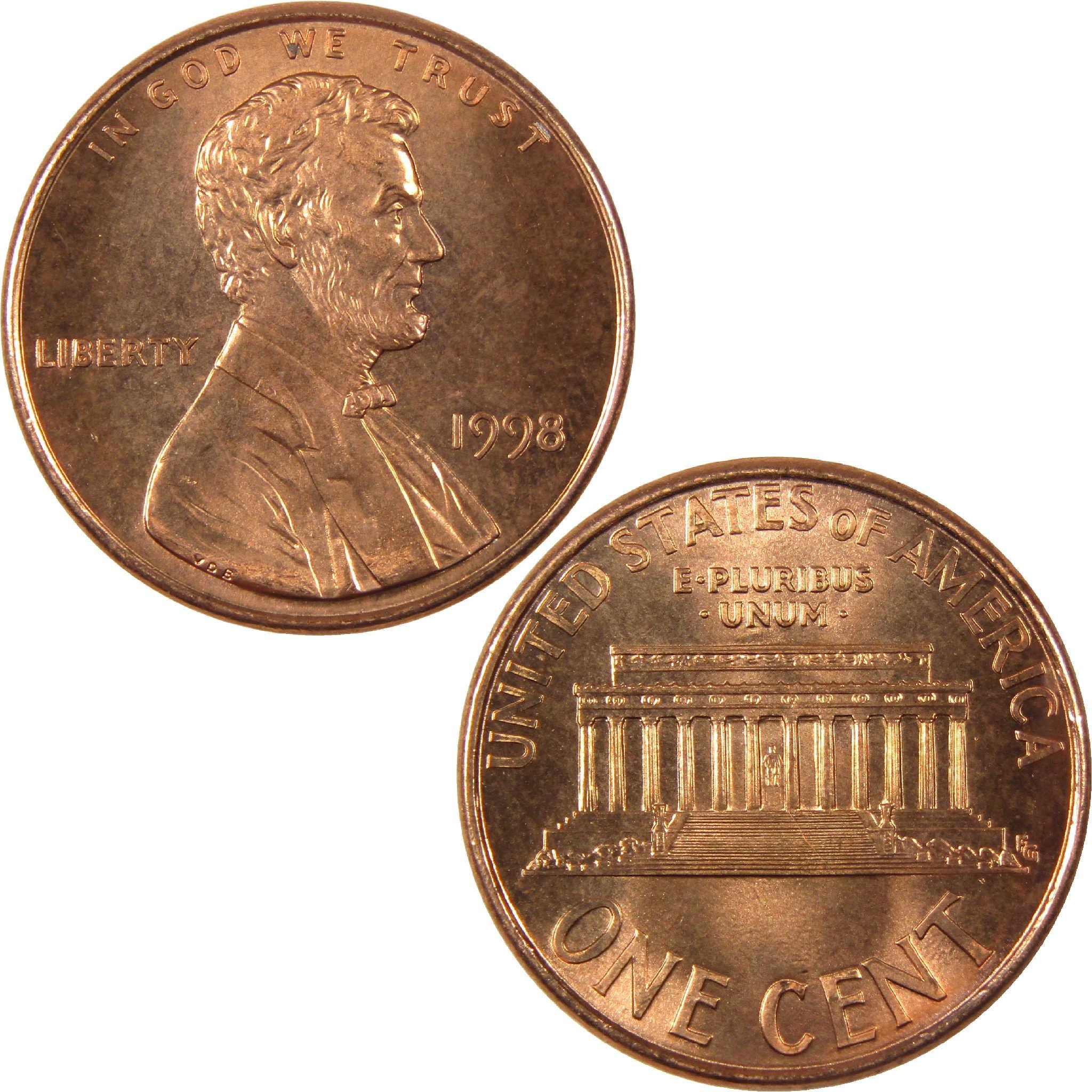 1998 Lincoln penny collectible coin showing obverse and reverse sides, copper finish