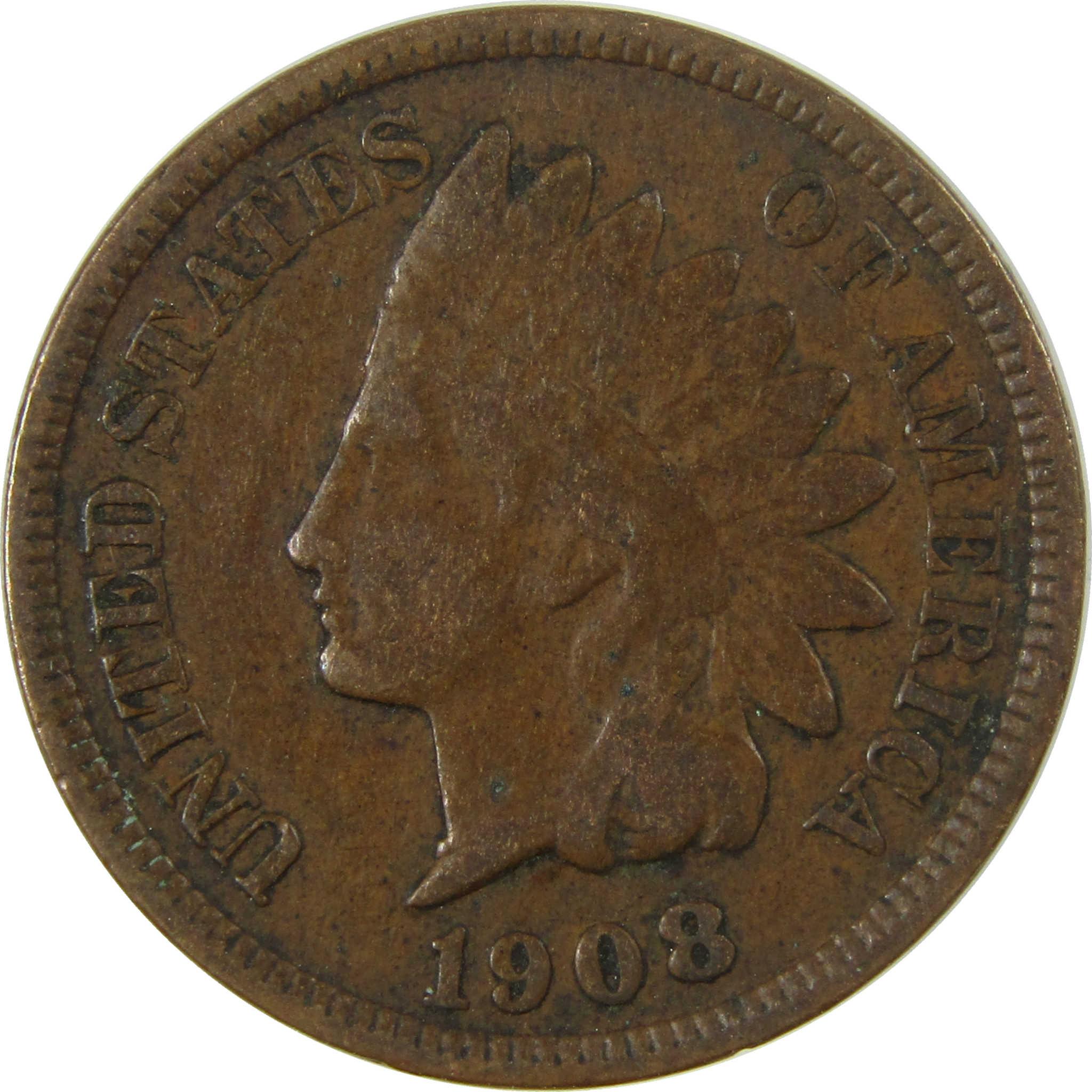 1908 Indian Head Cent F Fine Penny 1c Coin Collectible SKU:I26947