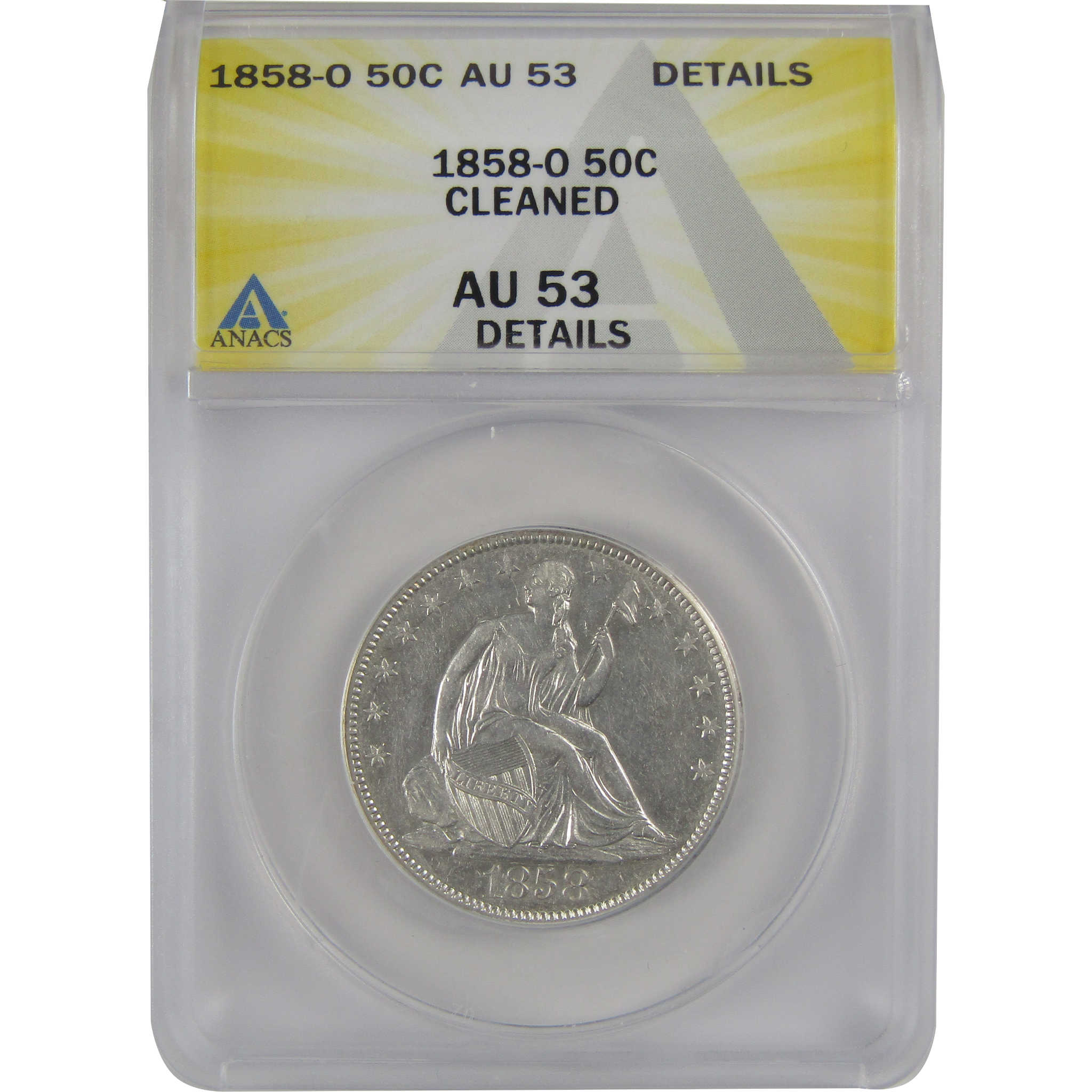 1858 O Seated Liberty Half Dollar AU 53 Details ANACS Silver SKU:CP161