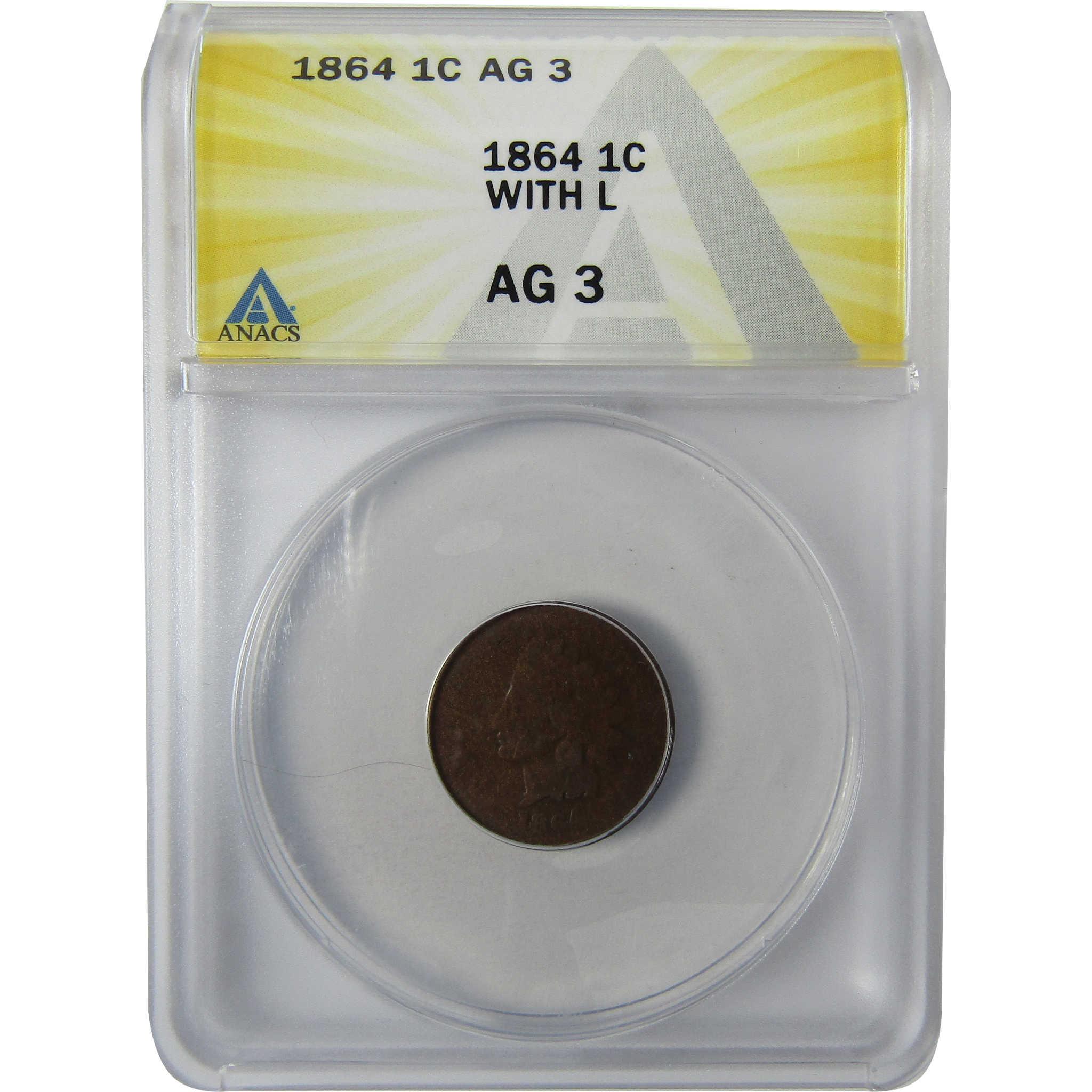 1864 L Indian Head Bronze Cent AG 3 ANACS Penny 1c Coin SKU:I27962