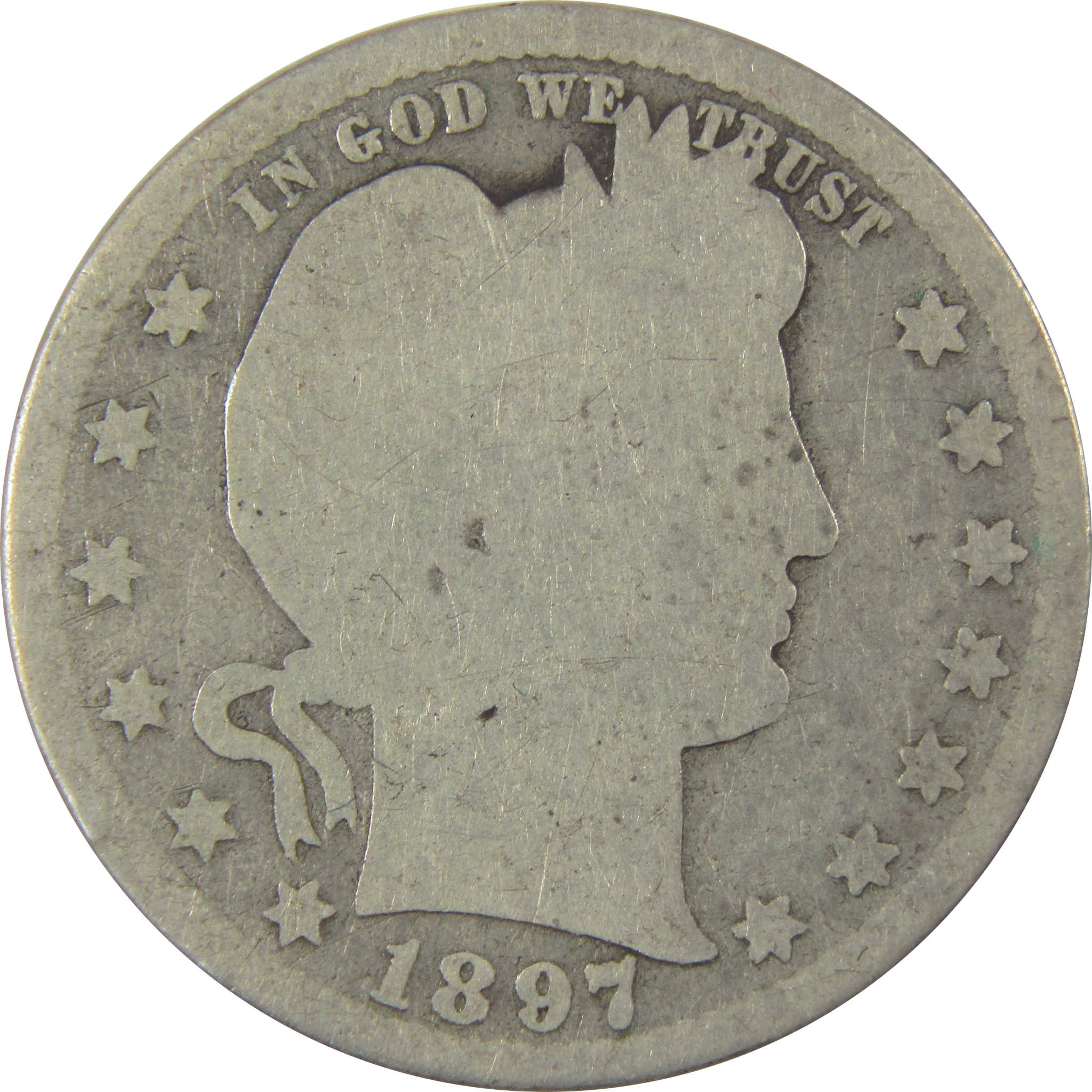 1897 S Barber Quarter AG About Good Silver 25c Coin SKU:I19767