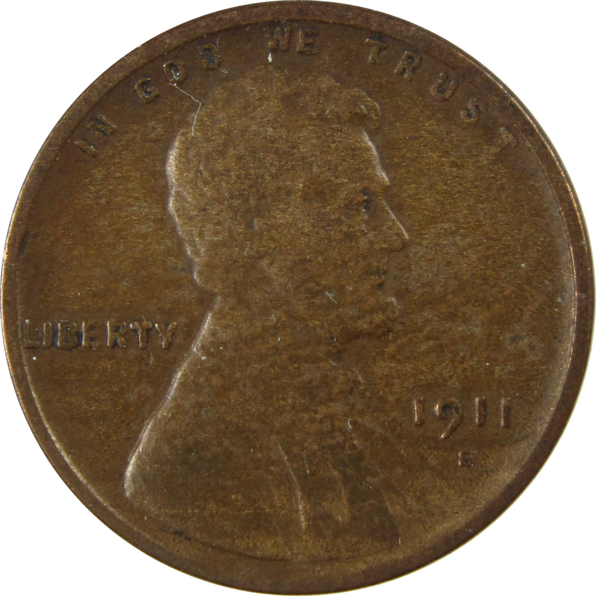 1911 S Lincoln Wheat Cent F Fine Penny 1c Coin Collectible SKU:I26146