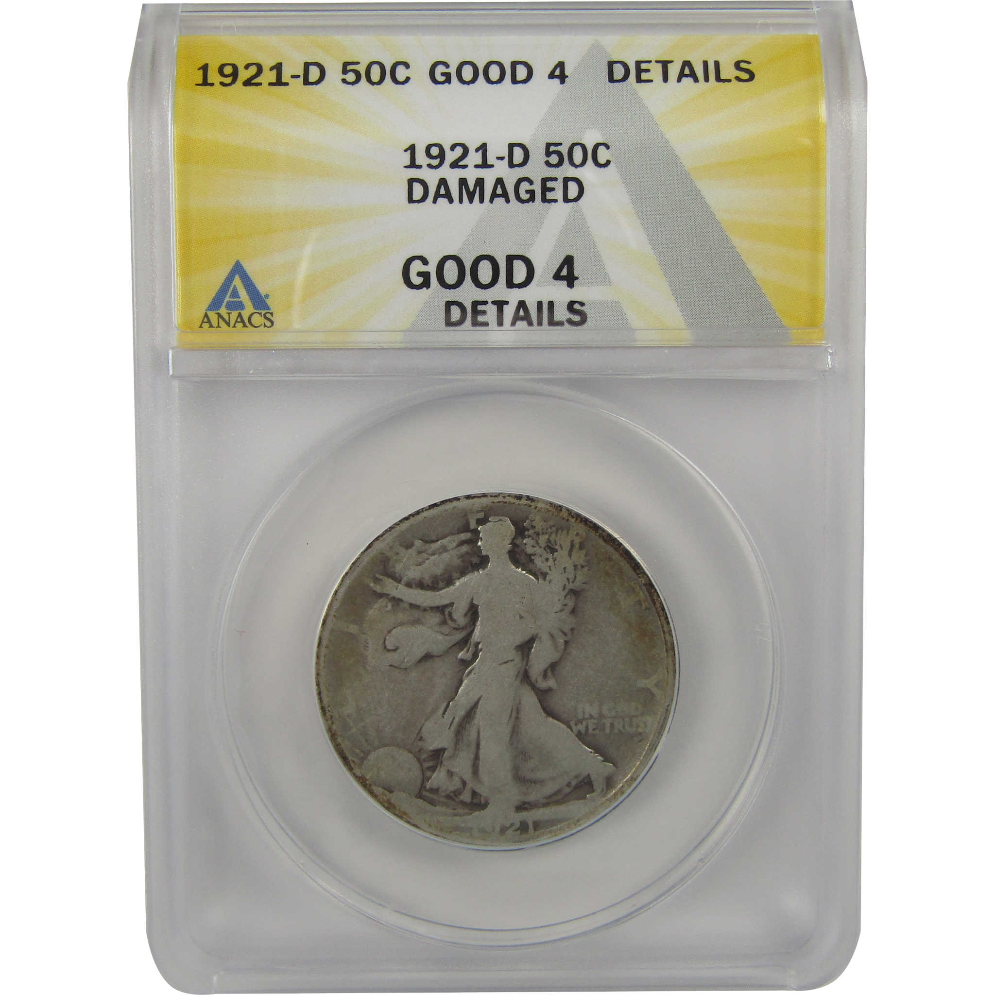 1921 D Liberty Walking Half Dollar G 4 Details ANACS Silver SKU:I22345