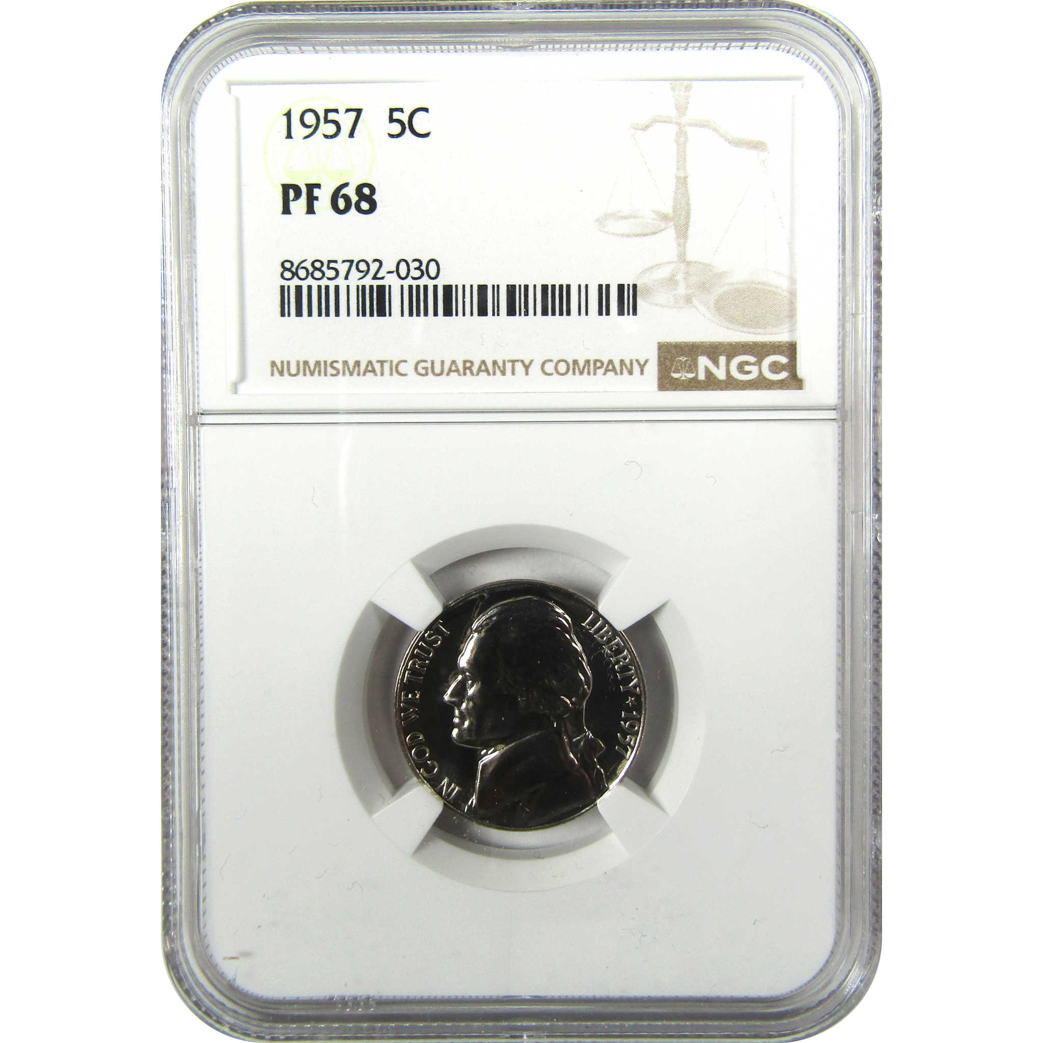 1957 Jefferson Nickel PF 68 NGC Proof 5c Coin Collectible SKU:I27110