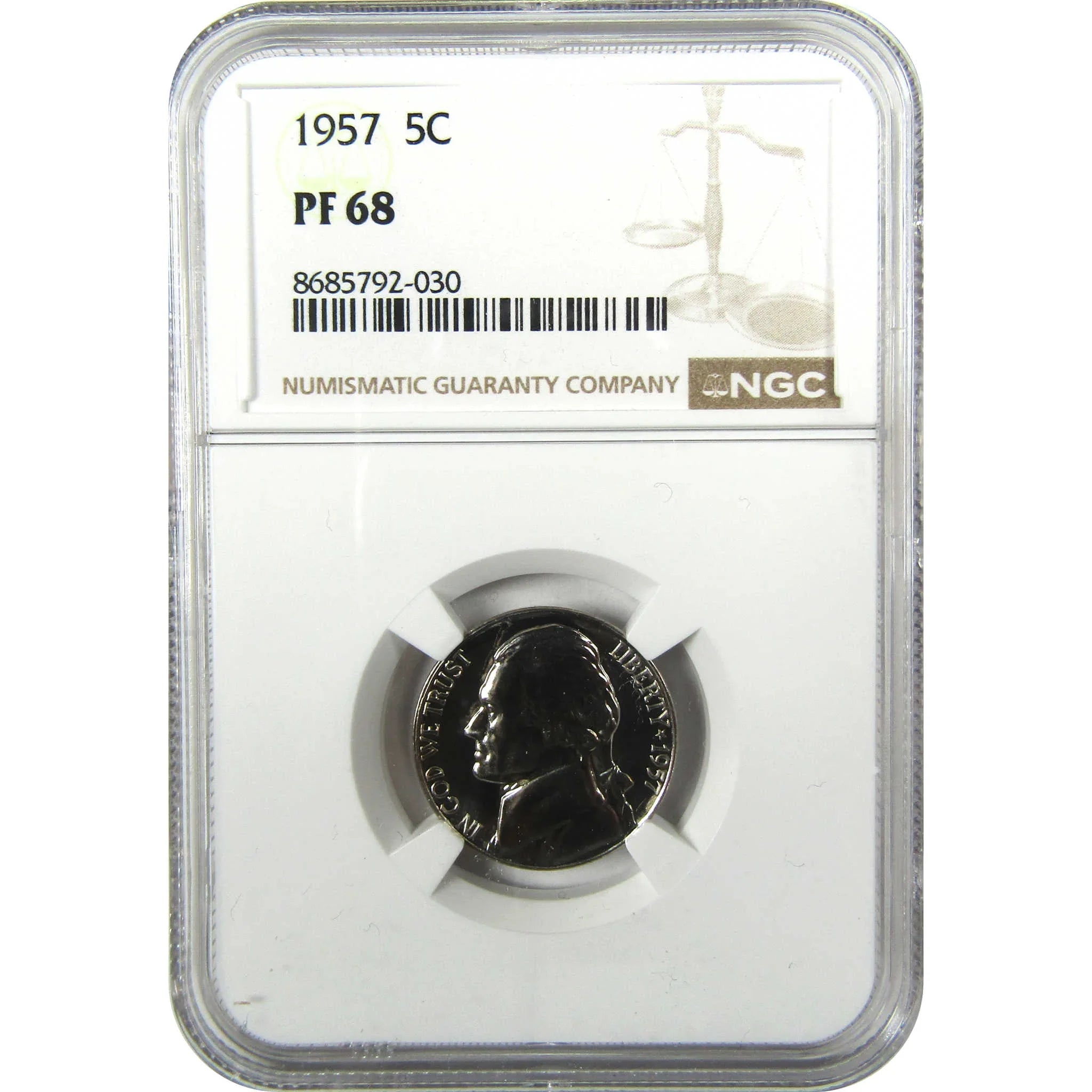 1957 Jefferson Nickel PF 68 NGC Proof 5c Coin Collectible SKU:I27110