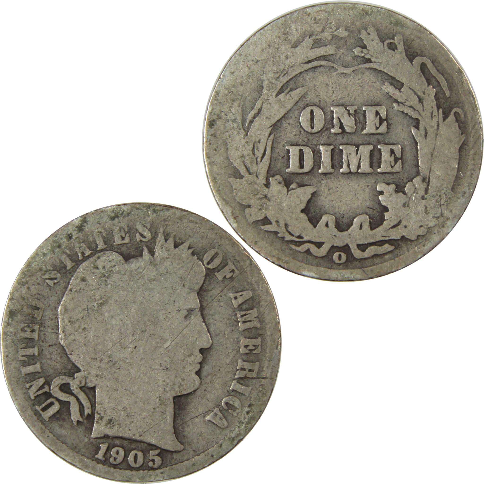 1905 O Micro O Barber Silver Dime G Good Details 10c Coin SKU:I26624