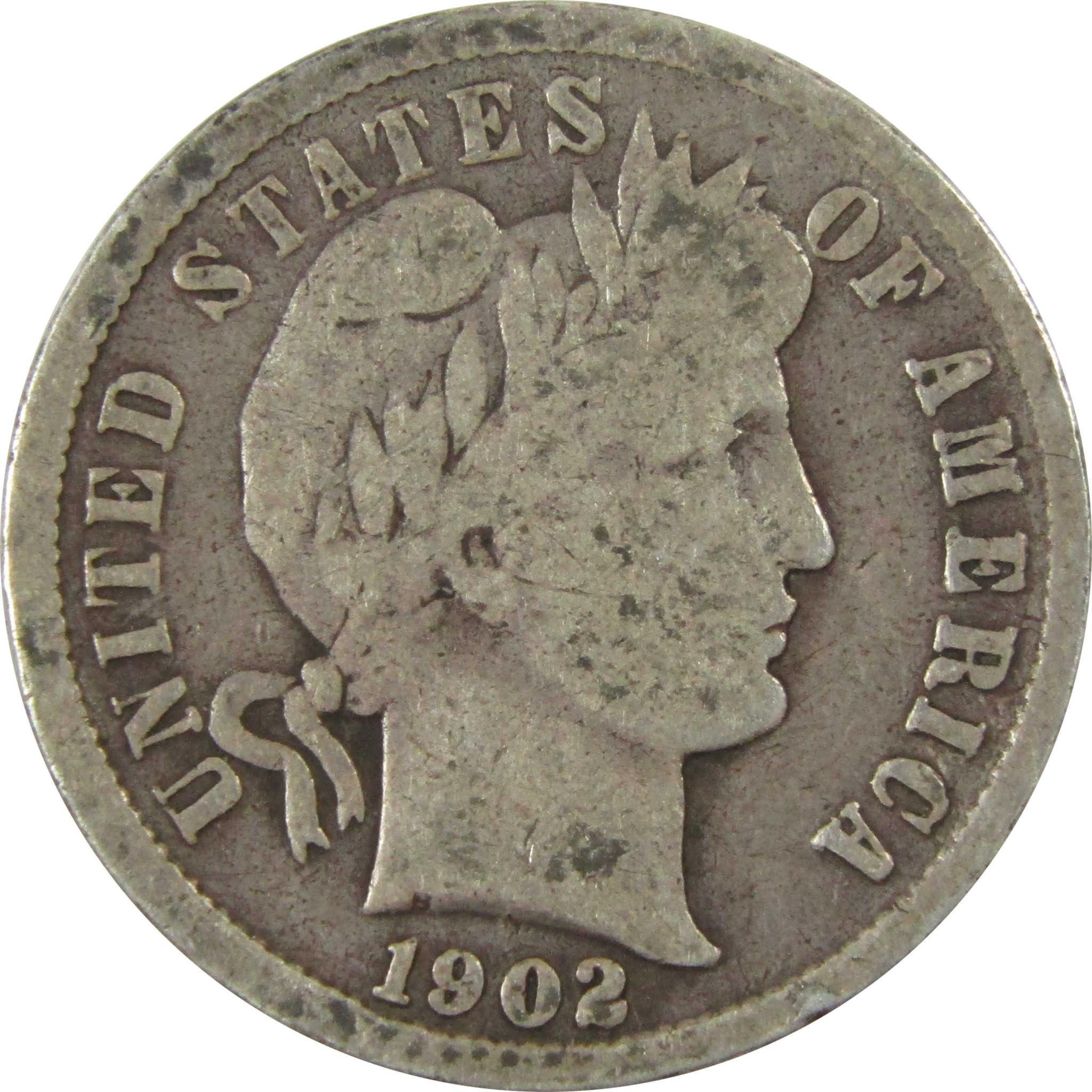 1902 Barber Silver Dime AG About Good 10c Coin Collectible SKU:CP719