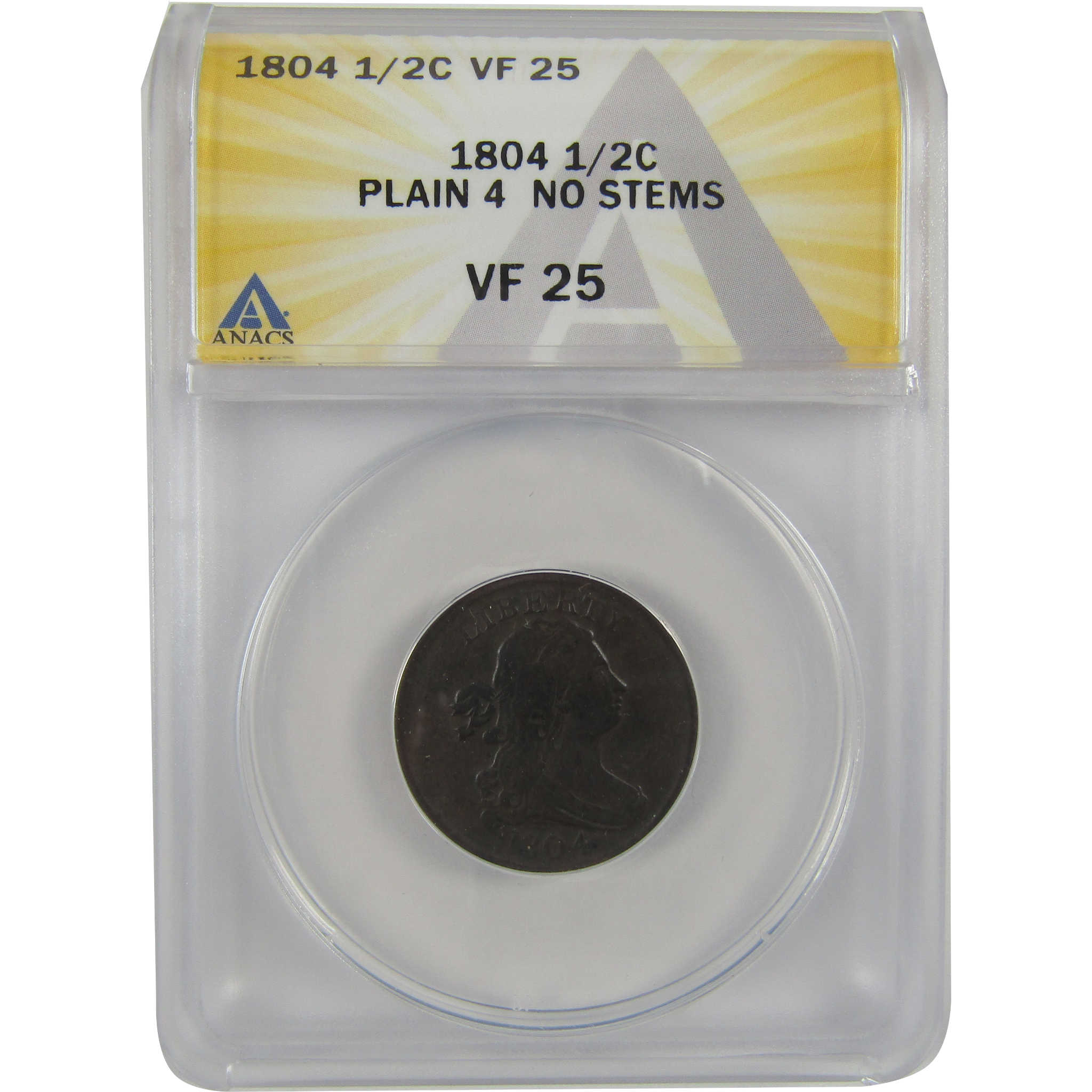 1804 Plain 4 No Stems Draped Bust Half Cent VF 25 ANACS SKU:CPC0817