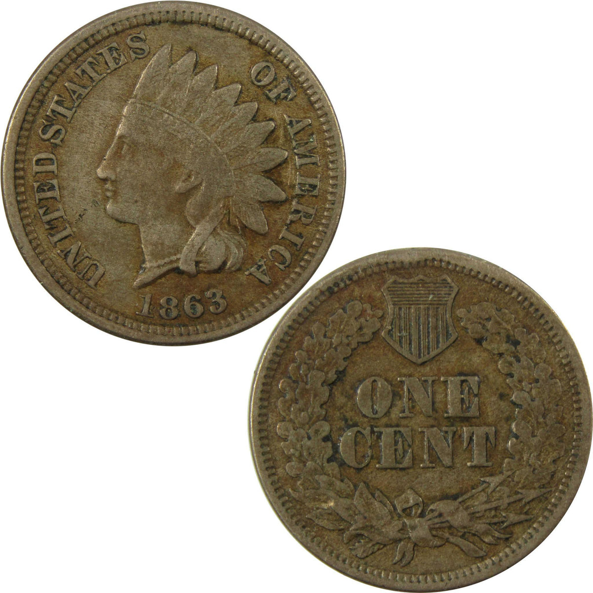 1863 Indian Head Cent XF EF Extremely Fine Details Penny SKU:CP1268