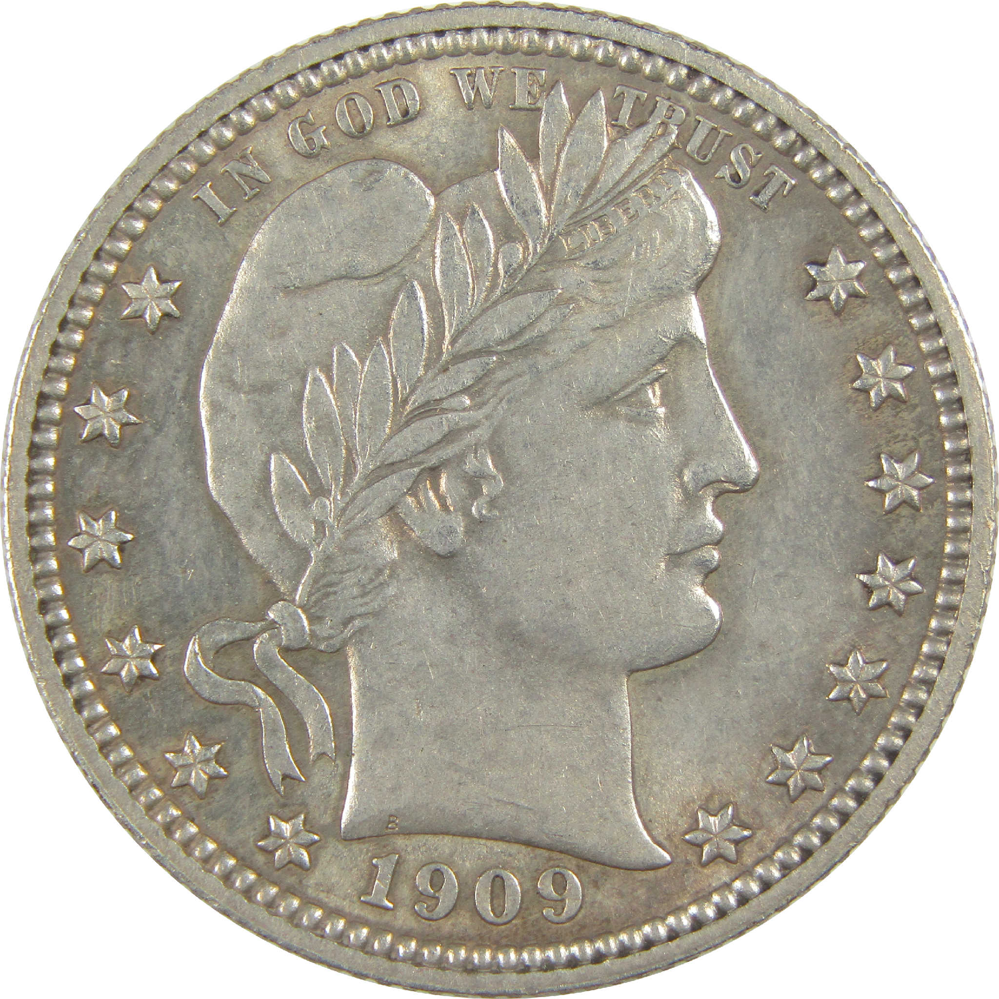 1909 Barber Quarter Borderline Uncirculated Silver 25c Coin