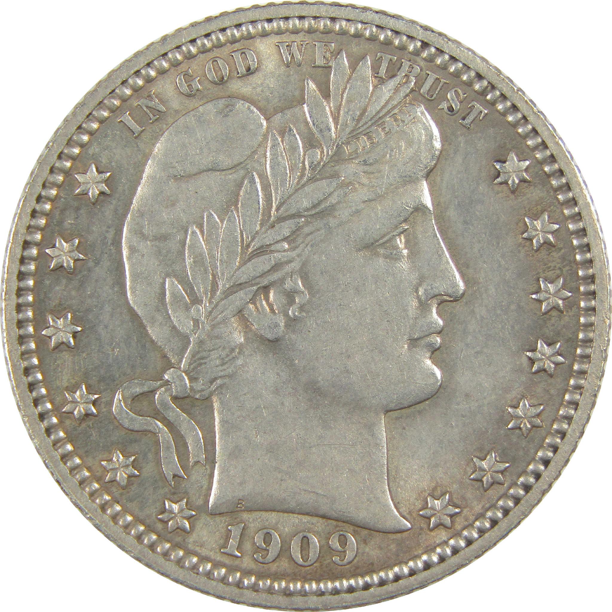 1909 Barber Quarter Borderline Uncirculated Silver 25c Coin