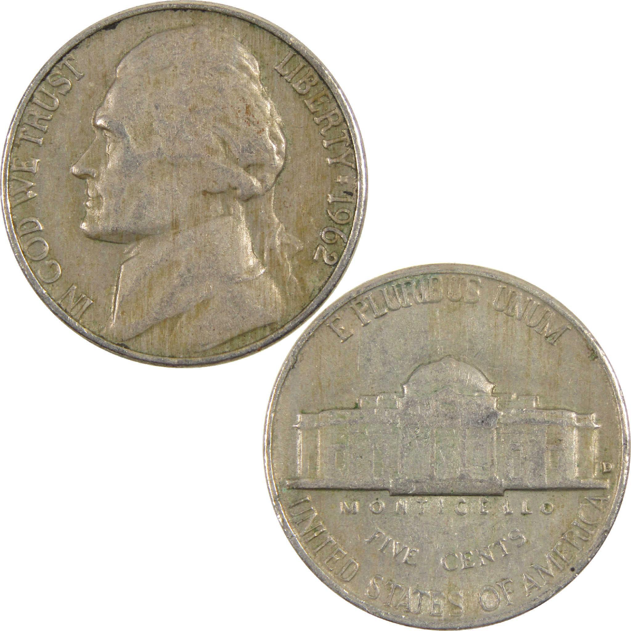 1962 D Jefferson Nickel Circulated 5c Coin Collectible