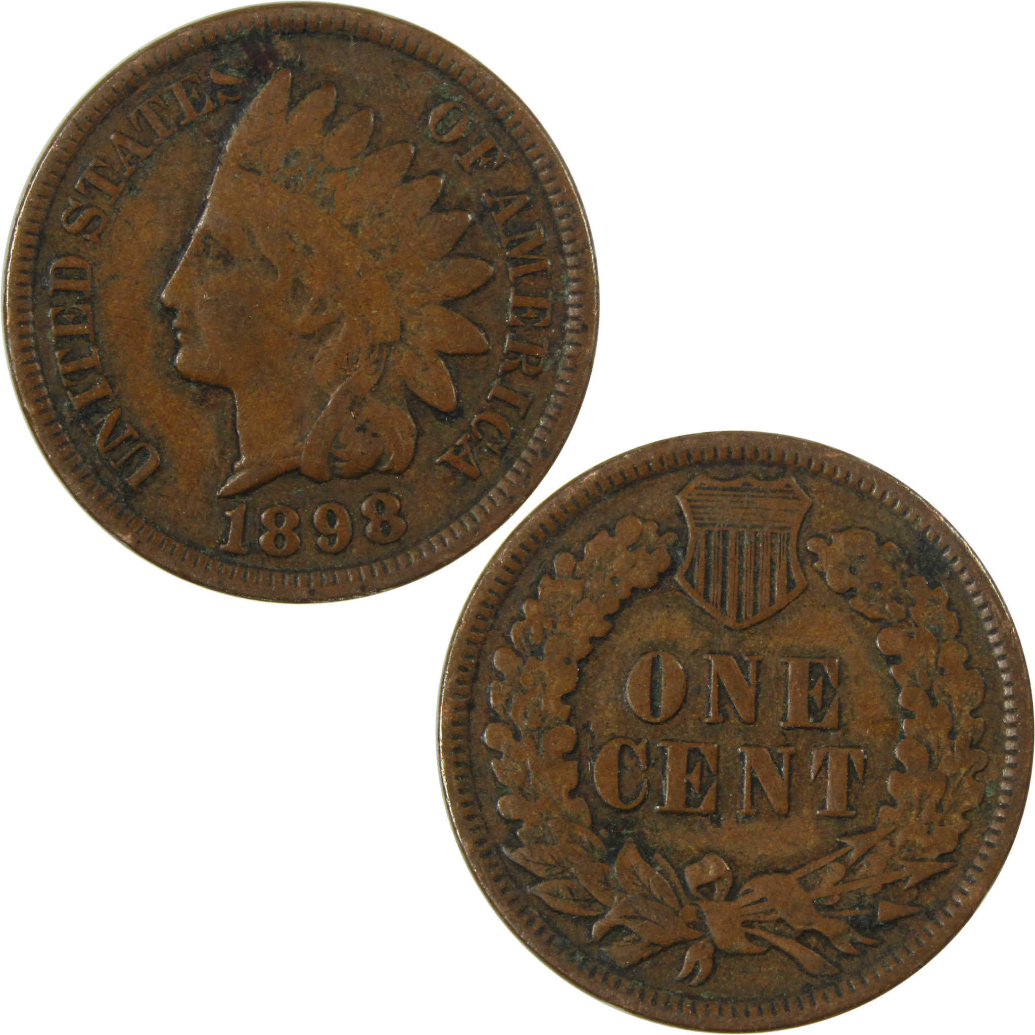 1898 Indian Head Cent F Fine Penny 1c Coin Collectible SKU:I26945