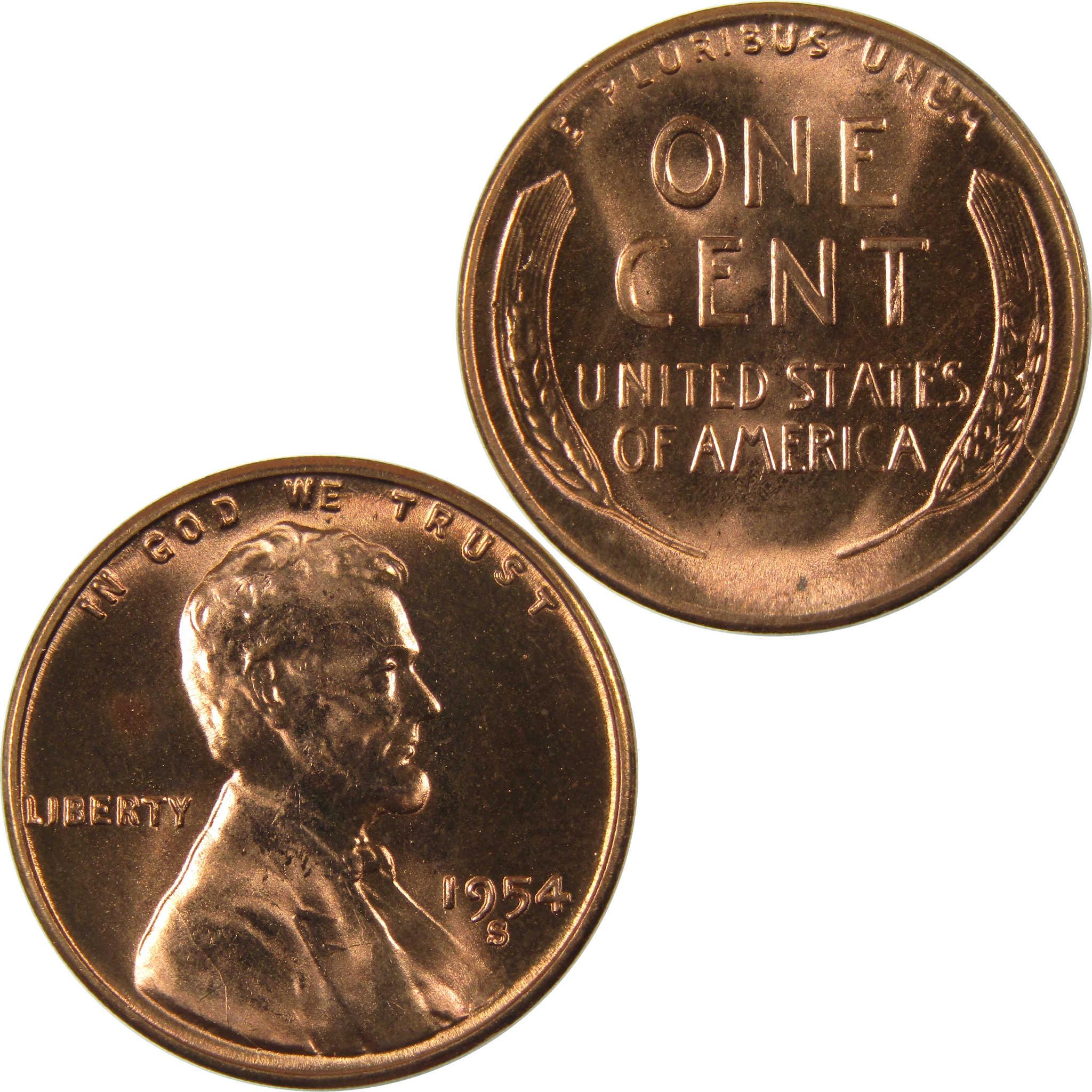 1954 S Lincoln Wheat Cent Uncirculated Mint State Penny 1c Coin
