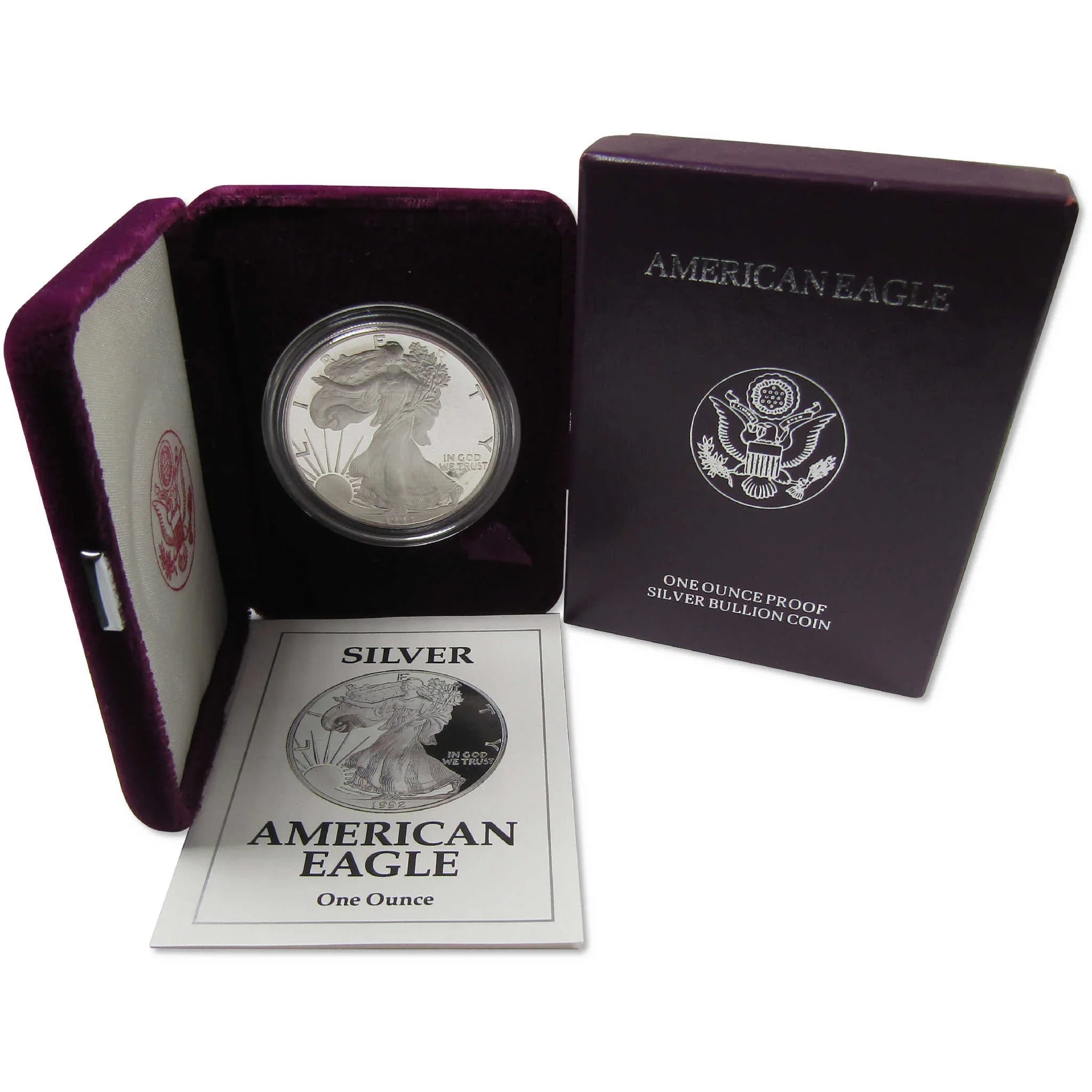 1992 S American Silver Eagle Bullion Proof $1 Coin Collectible OGP COA