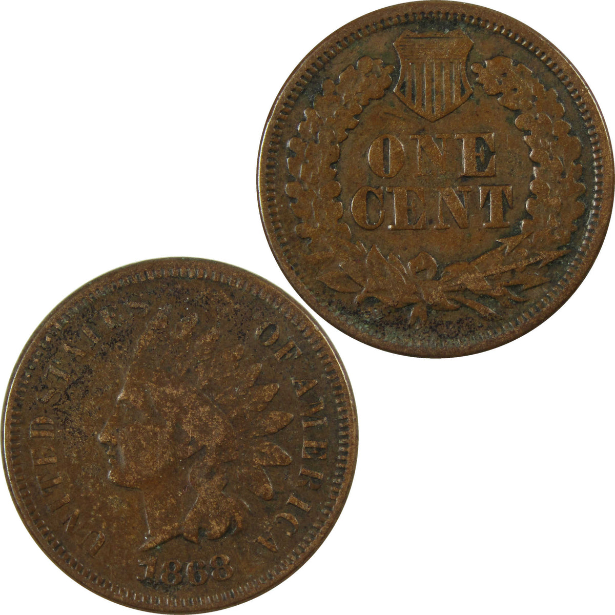 1868 Indian Head Cent F Fine Penny 1c Coin Collectible SKU:I28617
