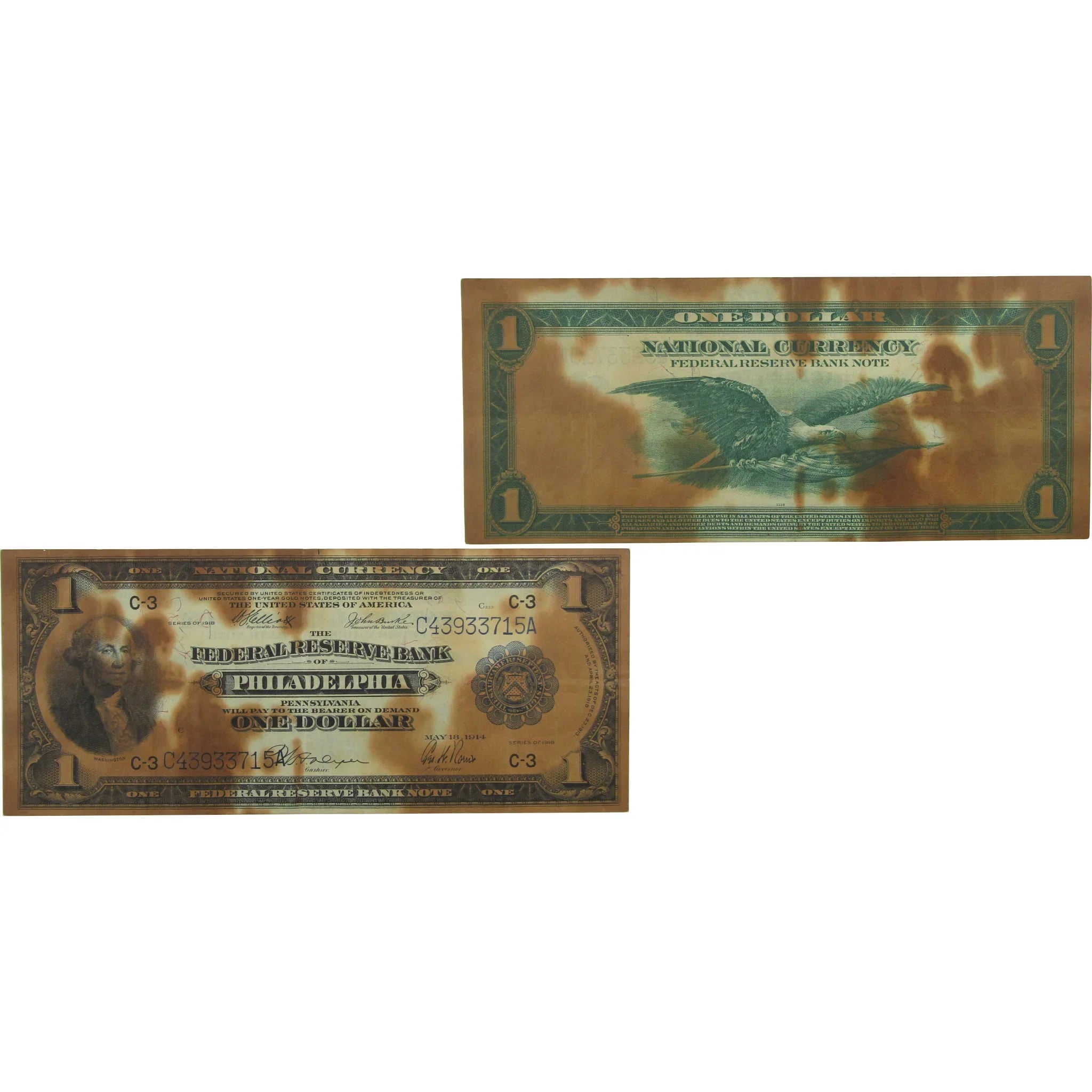 1918 $1 Federal Reserve Bank Note Philadelphia VF Details SKU:CPC0536