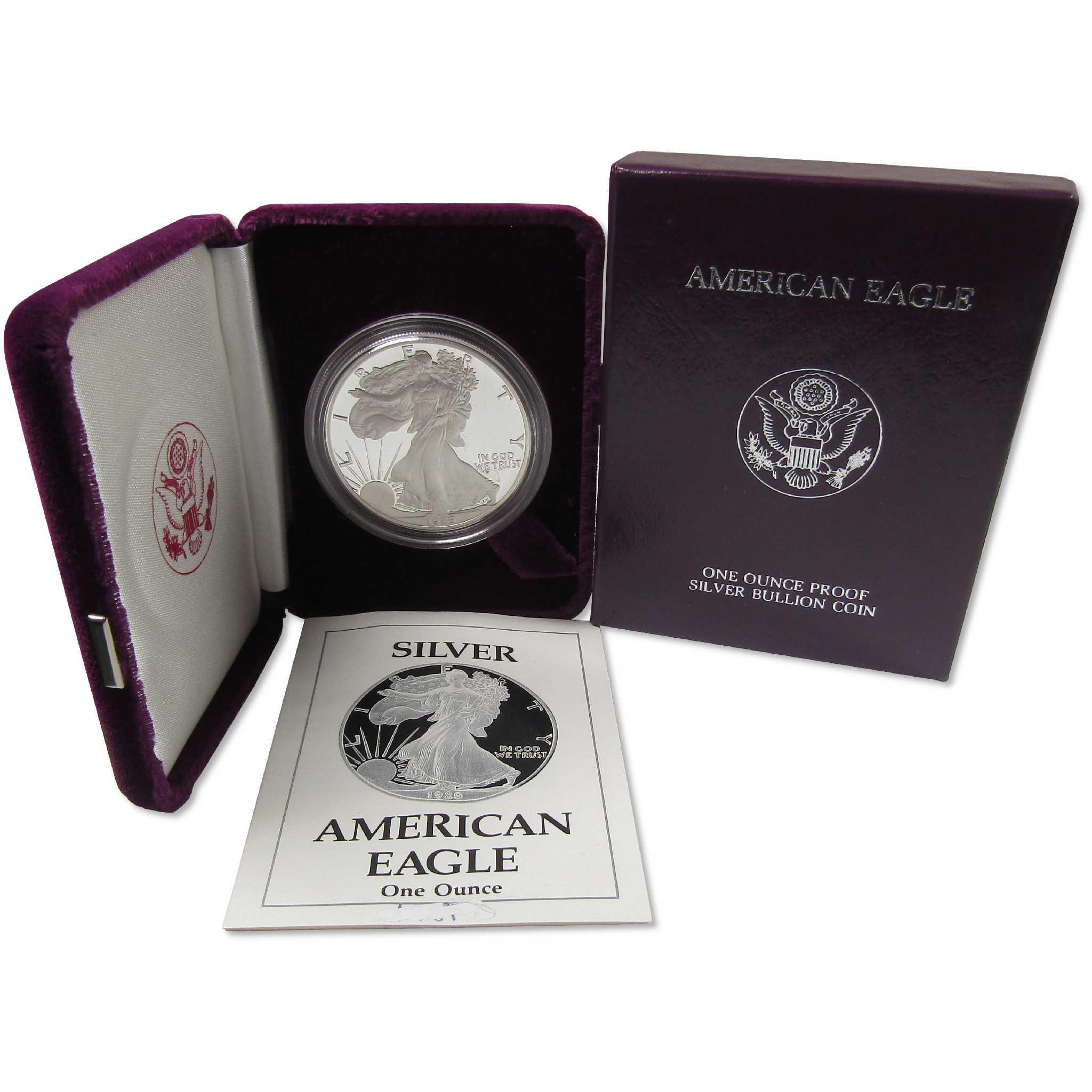 1989 S American Silver Eagle Bullion Proof $1 Coin Collectible OGP COA