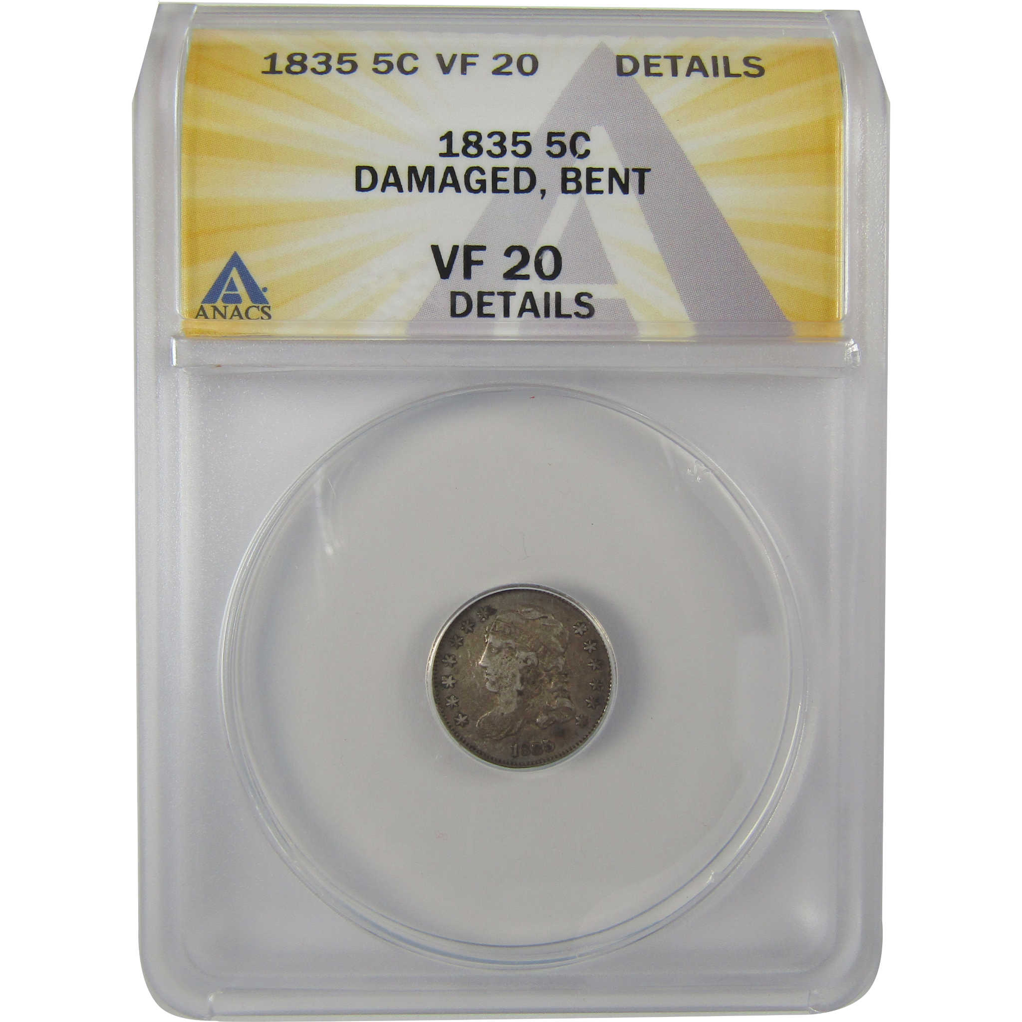 1835 Sm Date 5C Capped Bust Half Dime VF 20 Details ANACS SKU:I20107