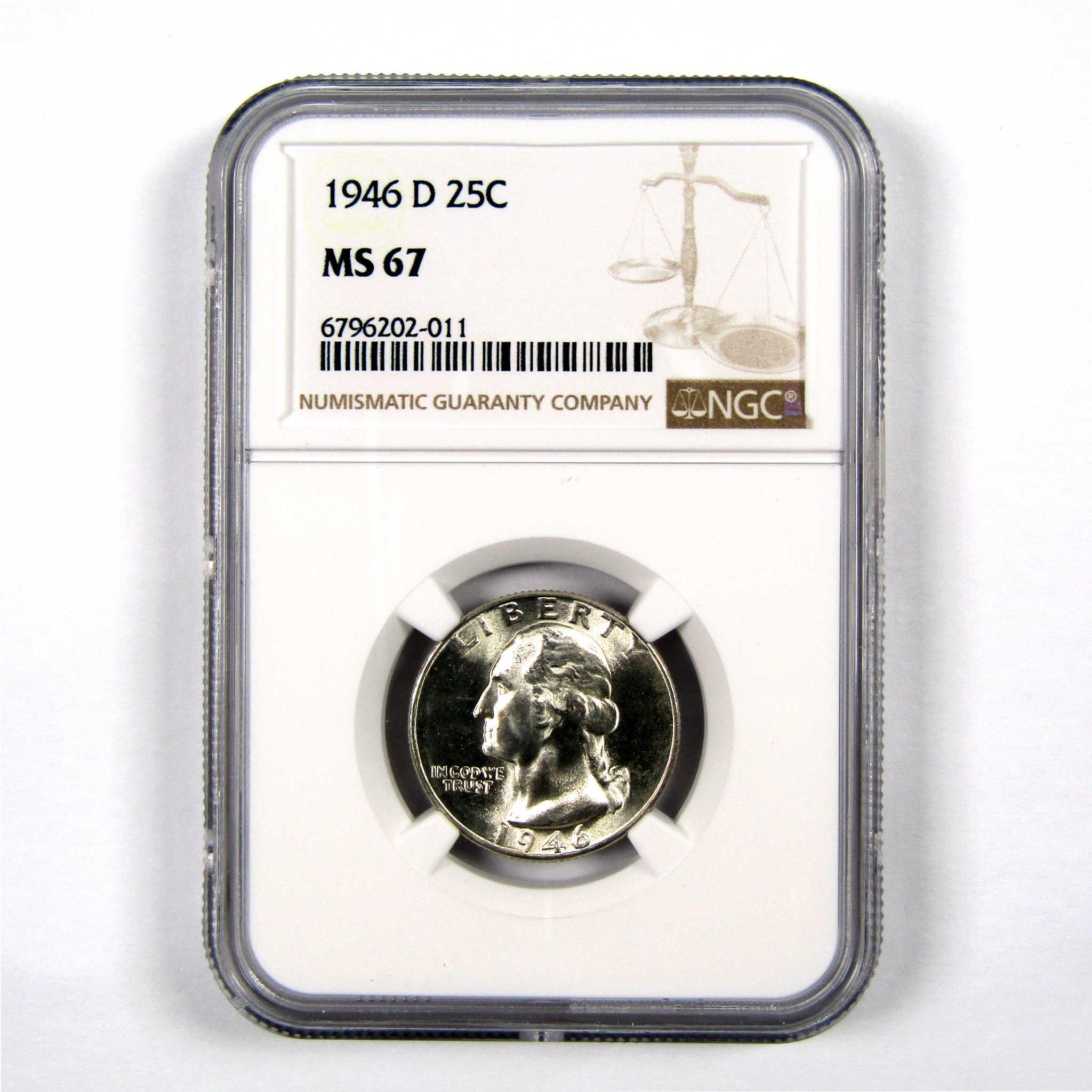 1946 D Washington Quarter MS 67 NGC 90% Silver 25c Unc SKU:I9231