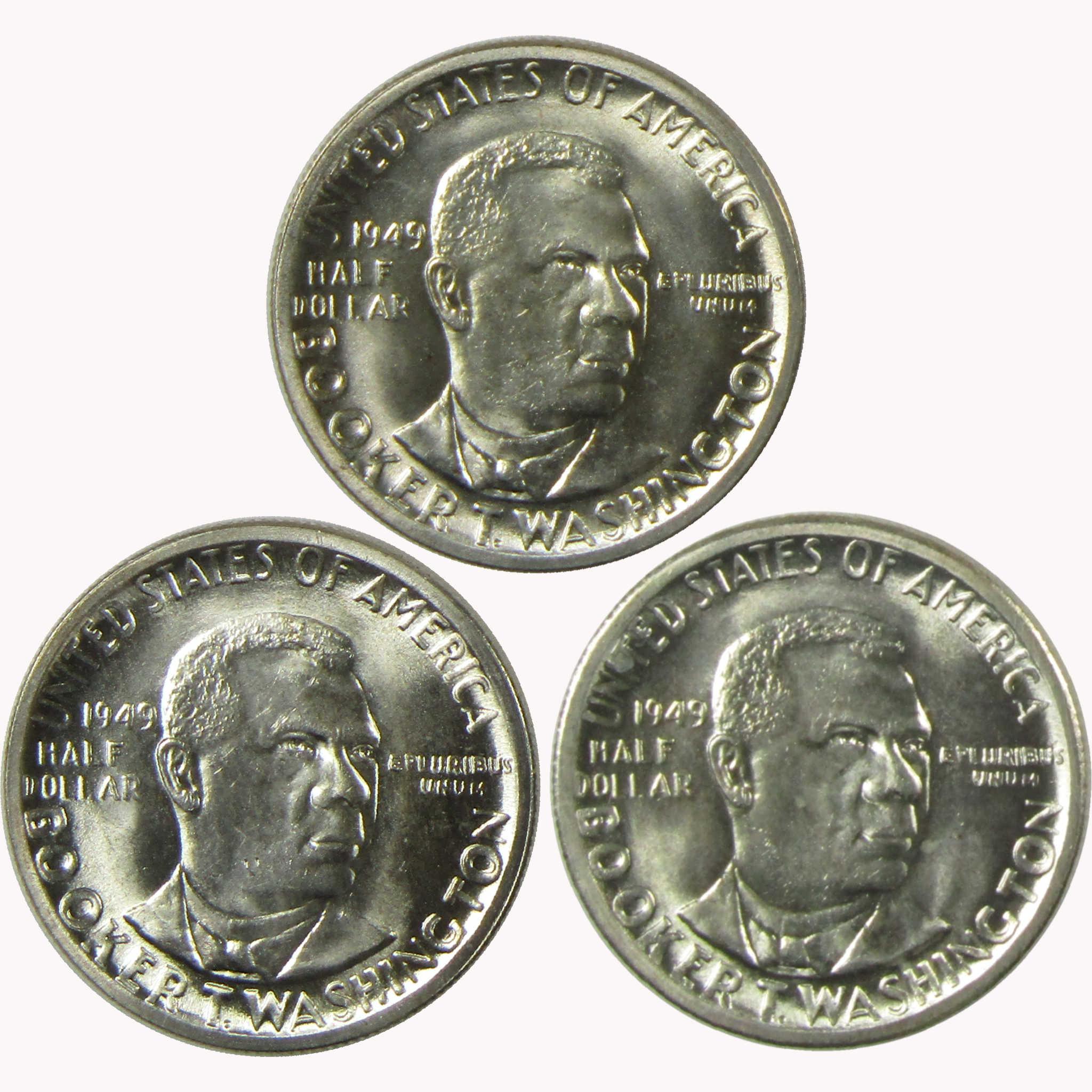 1949 Booker T Washington Silver 50C 3 Coin PDS Set BU Very Choice Unc