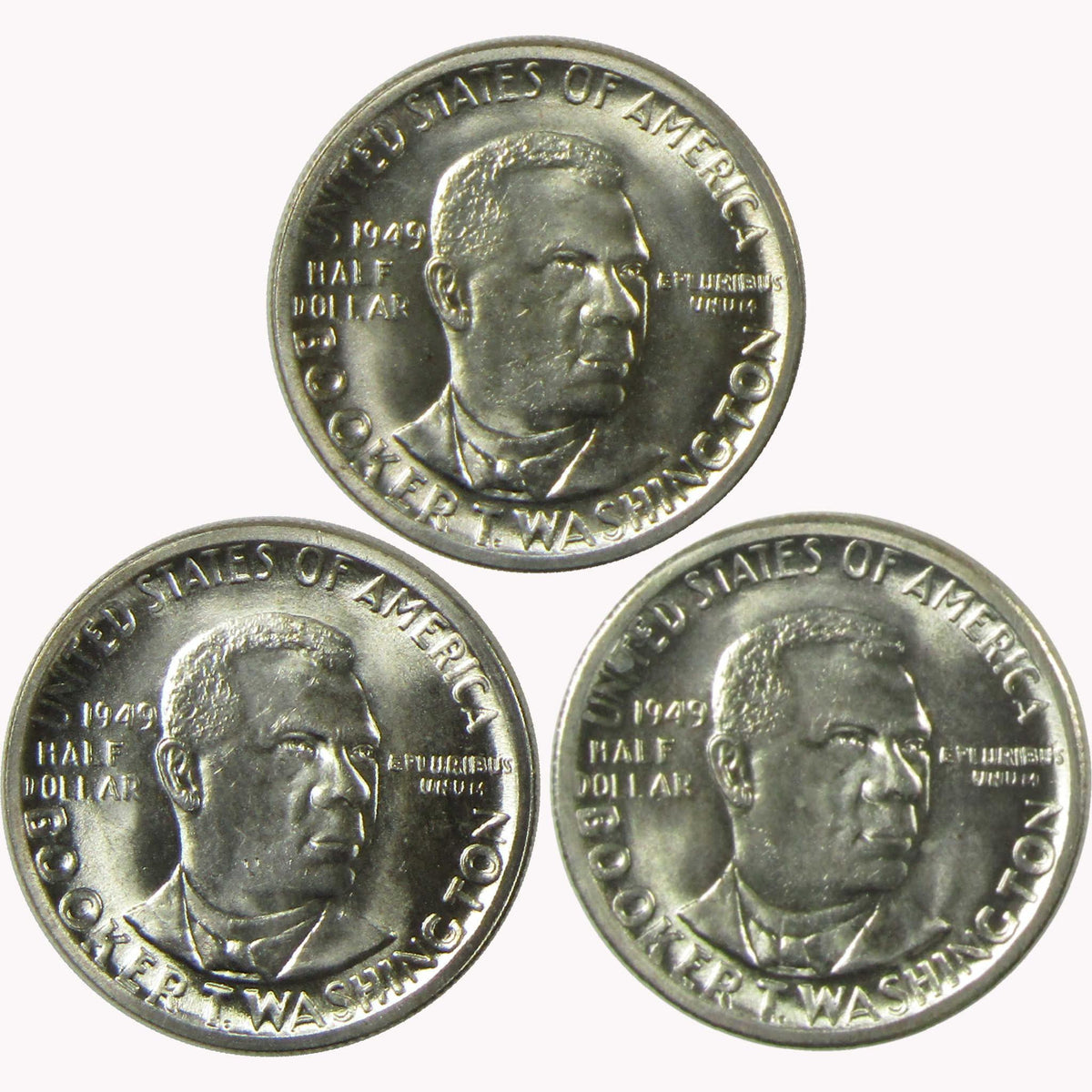 1949 PDS Booker T Washington 50C 3 Coin All Mint Set Very Choice Unc
