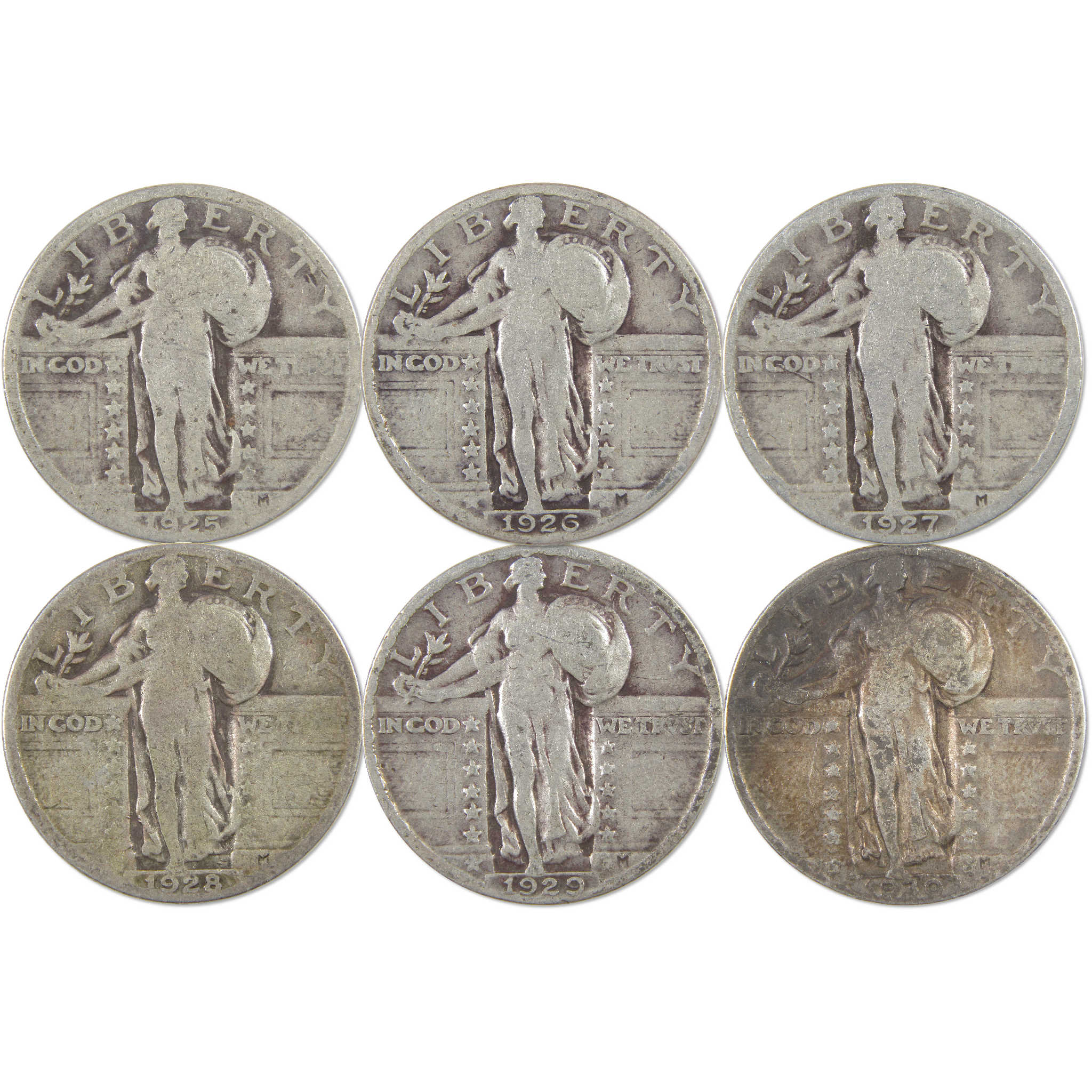 1925-1930 Standing Liberty Silver Quarter Circulated 6 Coin Set