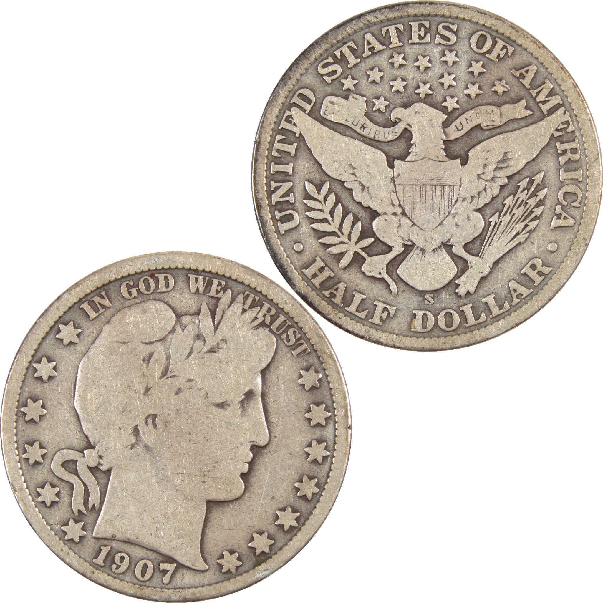 1907 S Barber Half Dollar G Good Silver 50c Coin