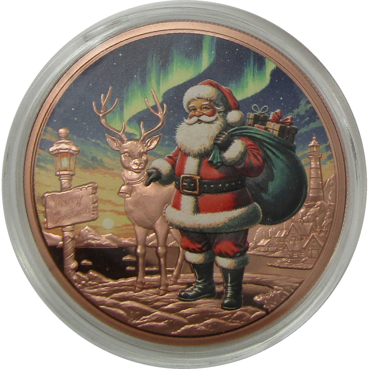 2026 Cameroon 5 oz Copper Merry Christmas Santa Northern Lights BU