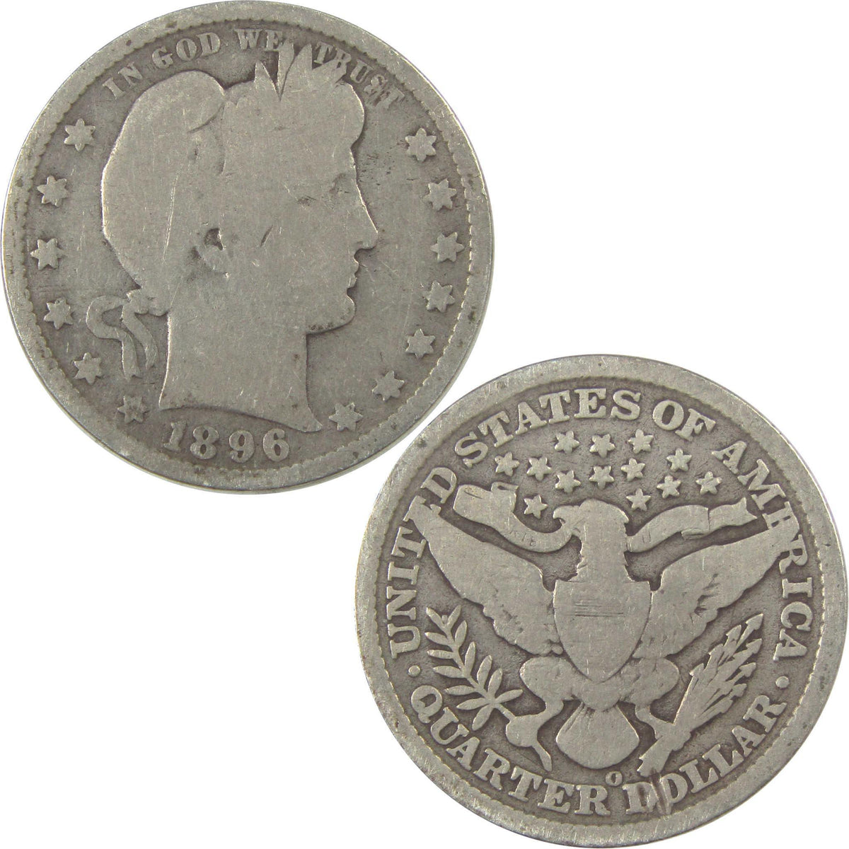 1896 O Barber Quarter G Good Silver 25c Coin SKU:I21864