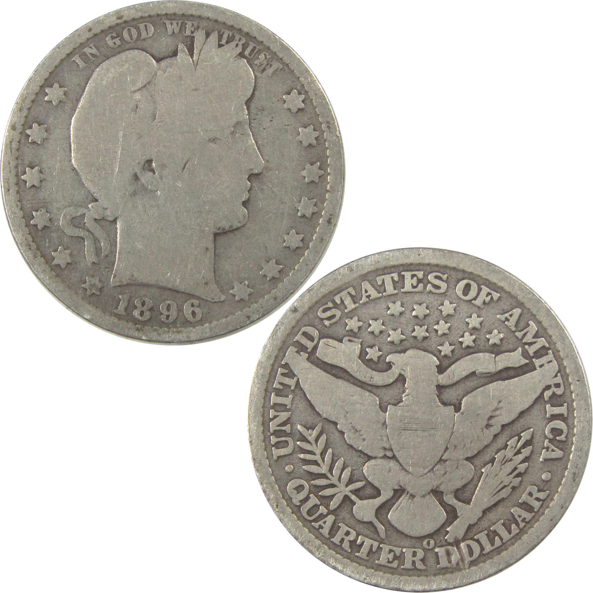1896 O Barber Quarter G Good Silver 25c Coin SKU:I21864