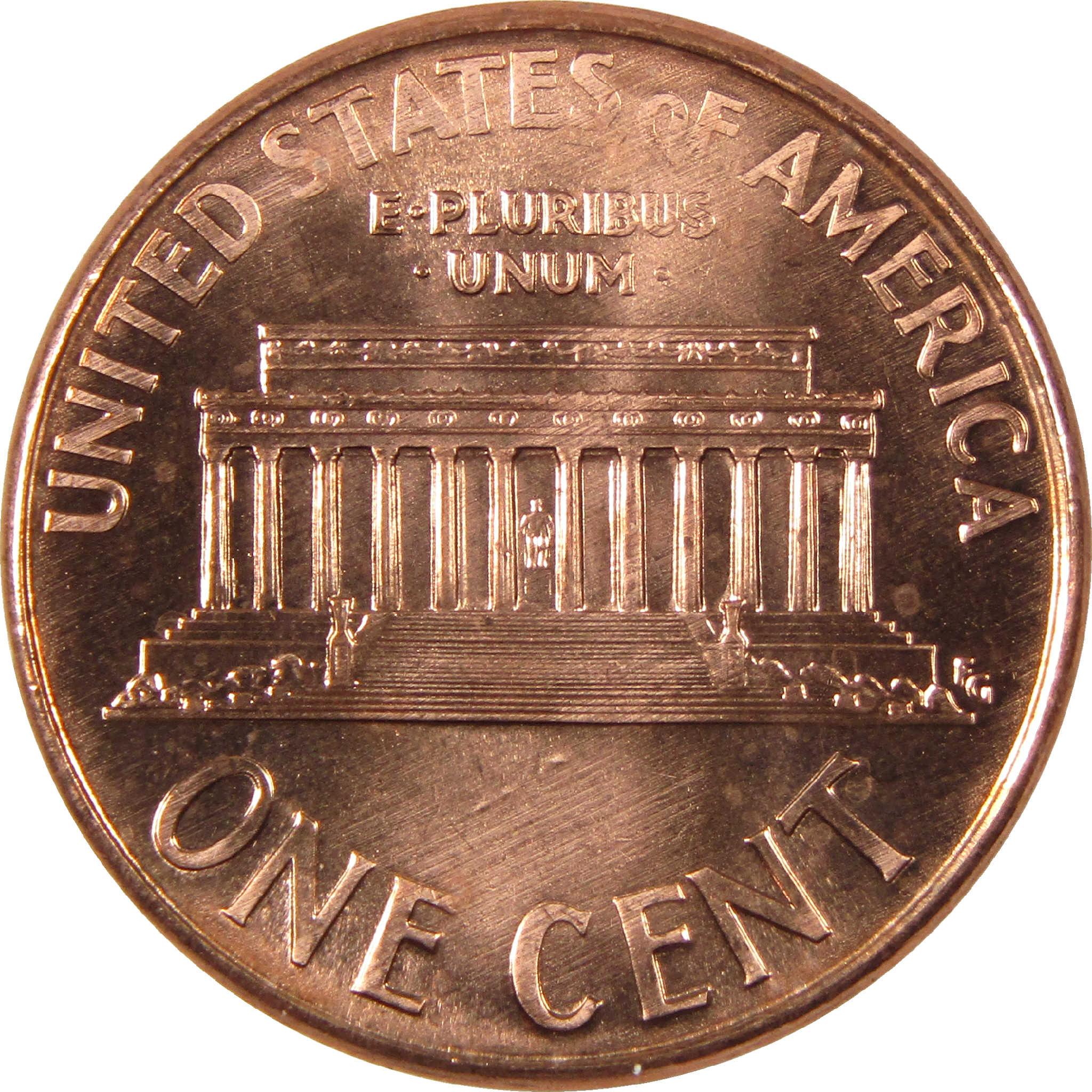 Reverse of a Lincoln Memorial US one cent coin, copper color, collectible coin.