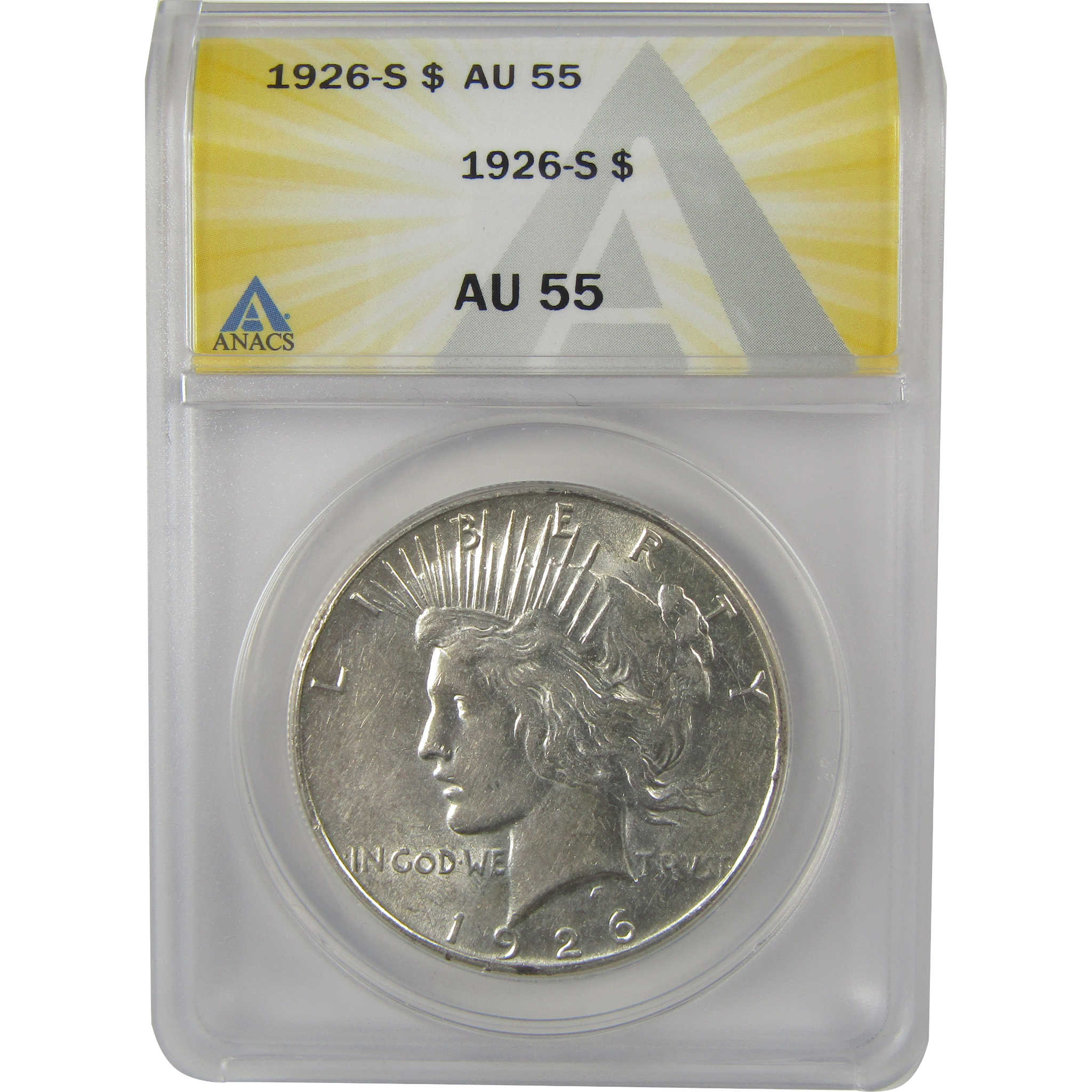 1926 S Peace Dollar AU 55 ANACS Silver $1 Coin SKU:I22182