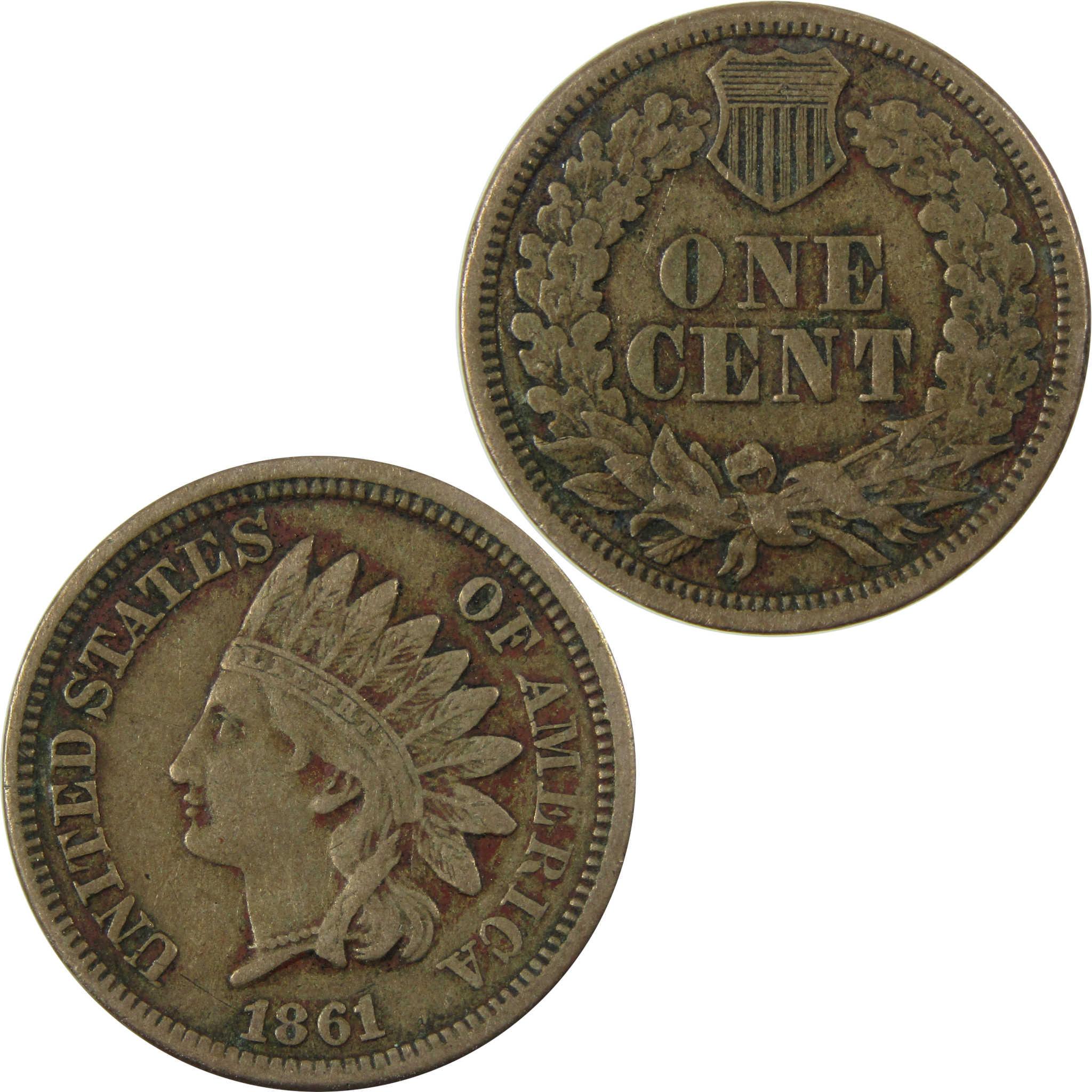 1861 Indian Head Cent VF Very Fine Penny 1c Coin SKU:CP1282