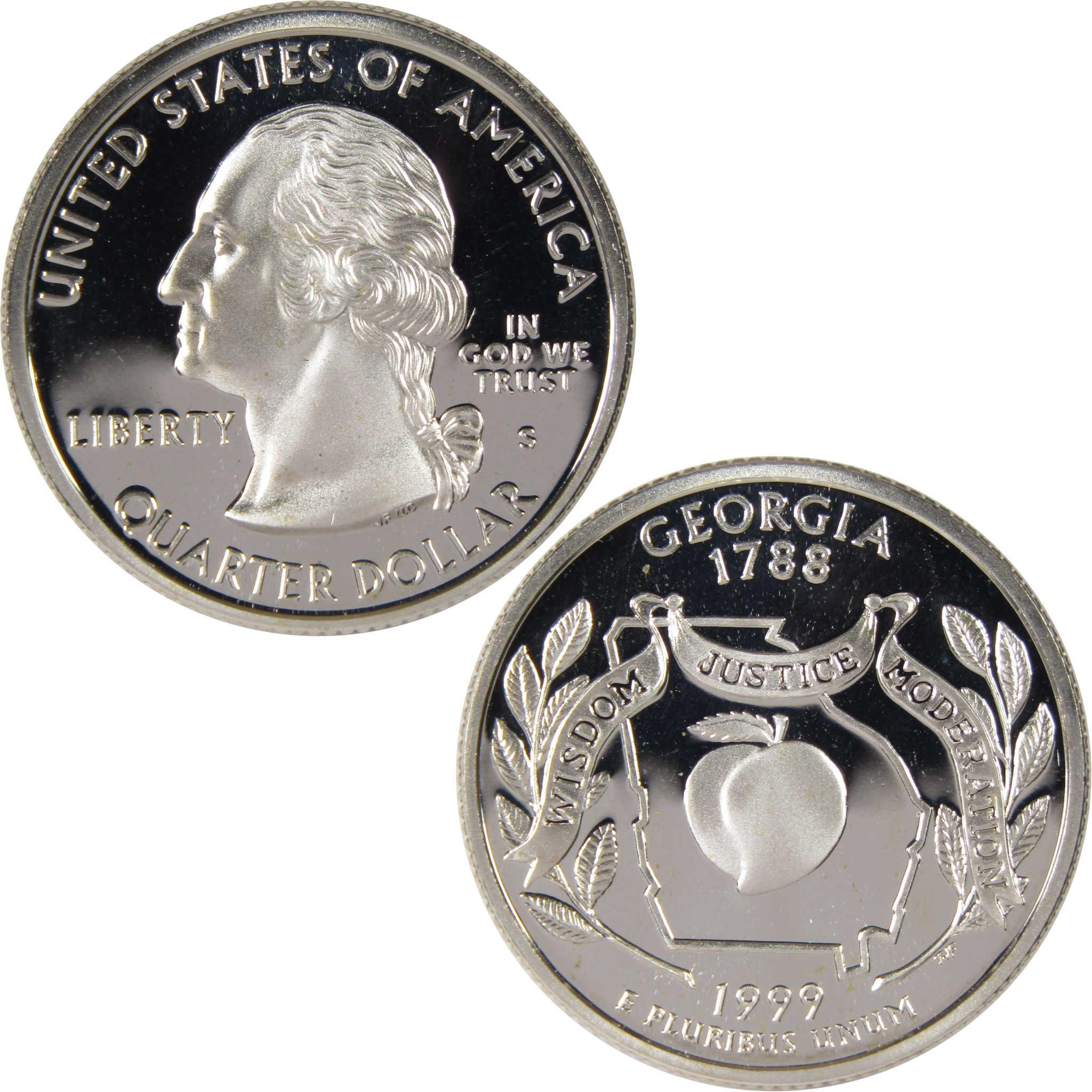 1999 Georgia state quarter collectible coin, peach design, United States quarter dollar