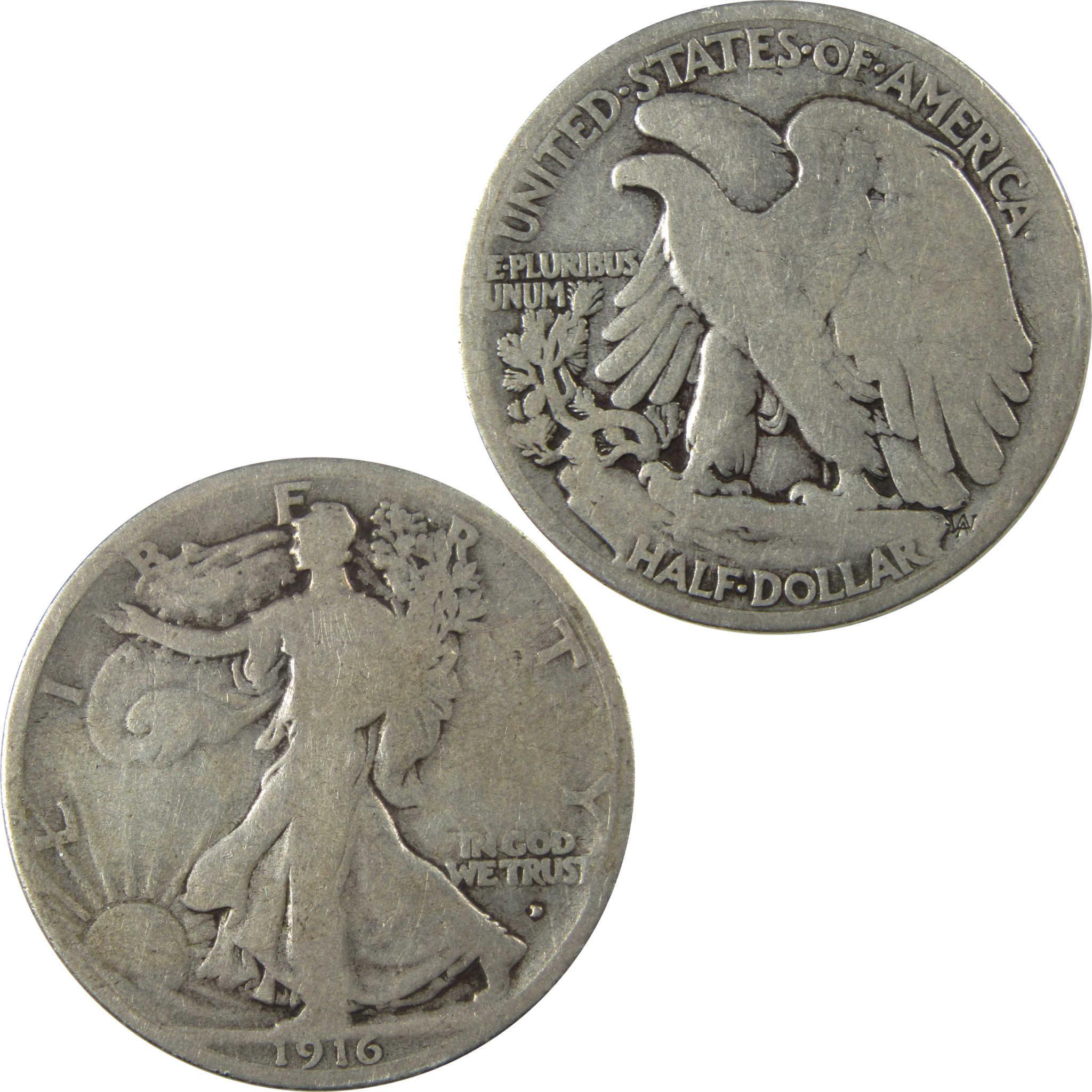 1916 D Liberty Walking Silver Half Dollar AG About Good SKU:I25896