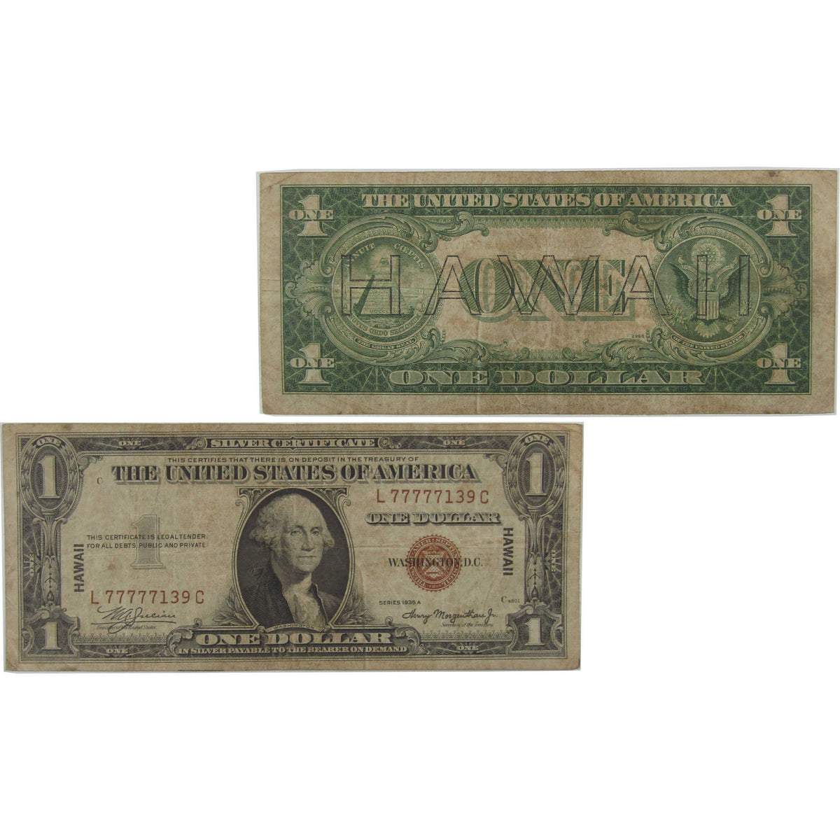1935 A $1 Silver Certificate Hawaii WWII F Fine Serial Block Five 7's
