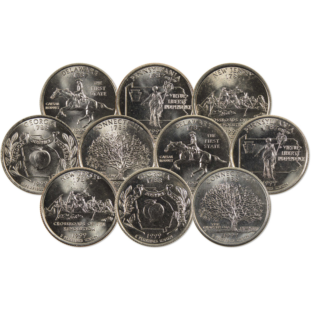 1999 P&D State Quarter 10 Coin Set Clad Uncirculated Mint State
