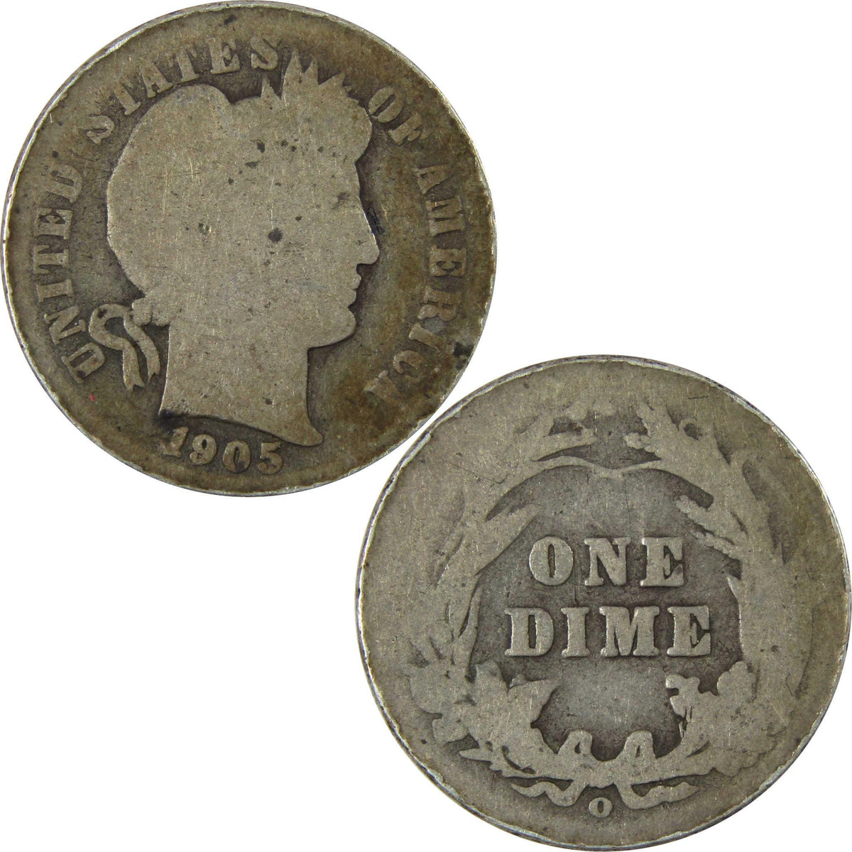 1905 O Micro O Barber Silver Dime G Good Details 10c Coin SKU:I26636