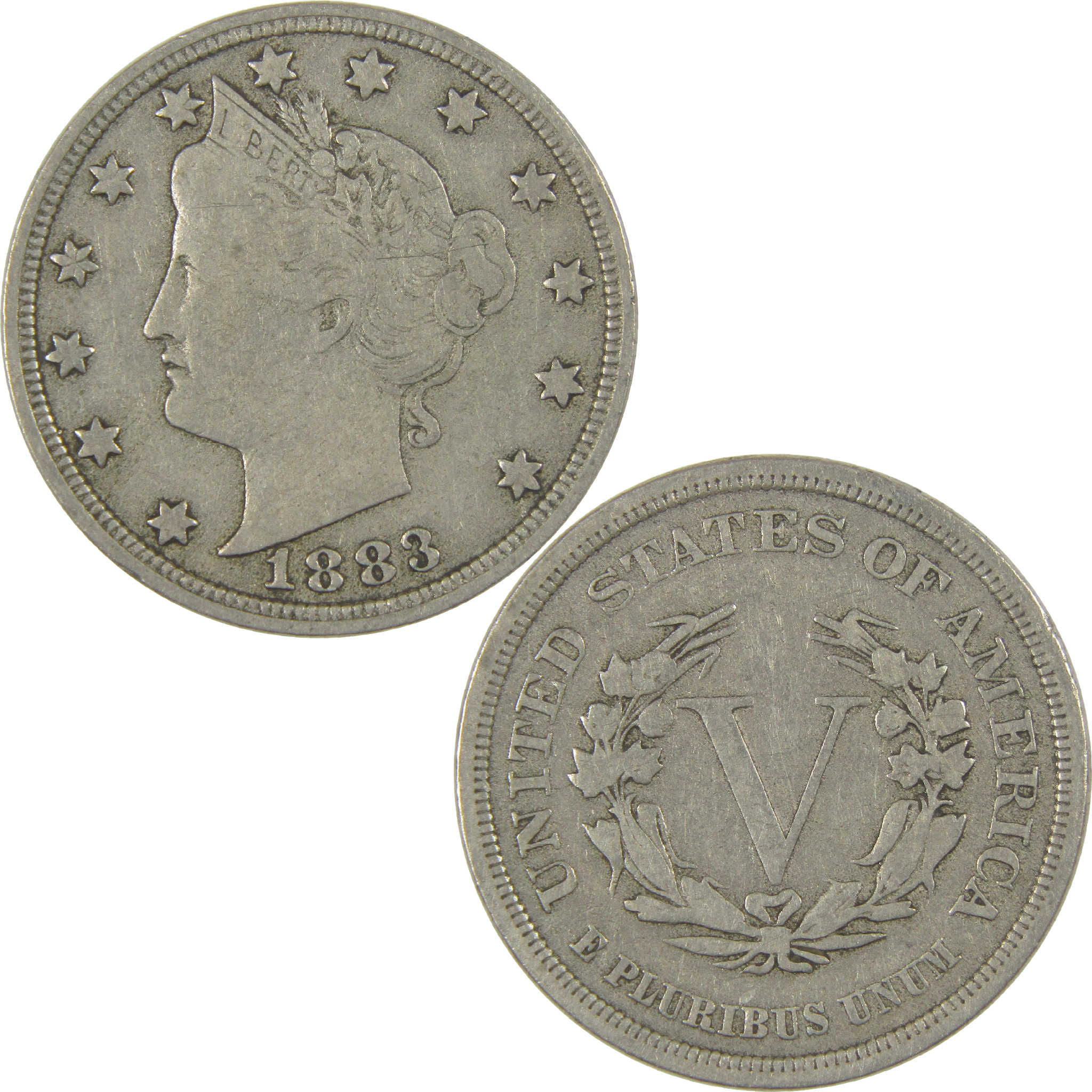 1883 No Cents Liberty Head V Nickel F Fine 5c Coin