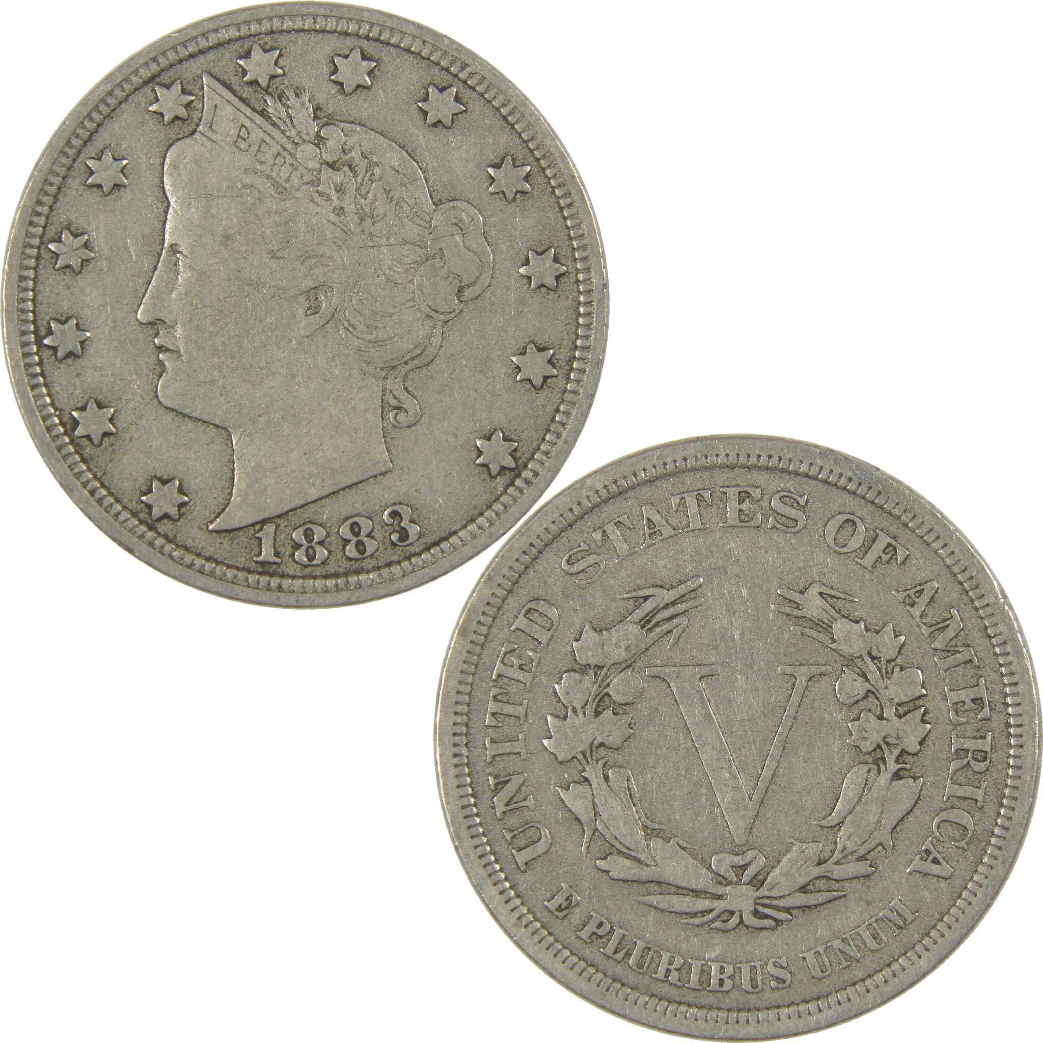 1883 No Cents Liberty Head V Nickel F Fine 5c Coin