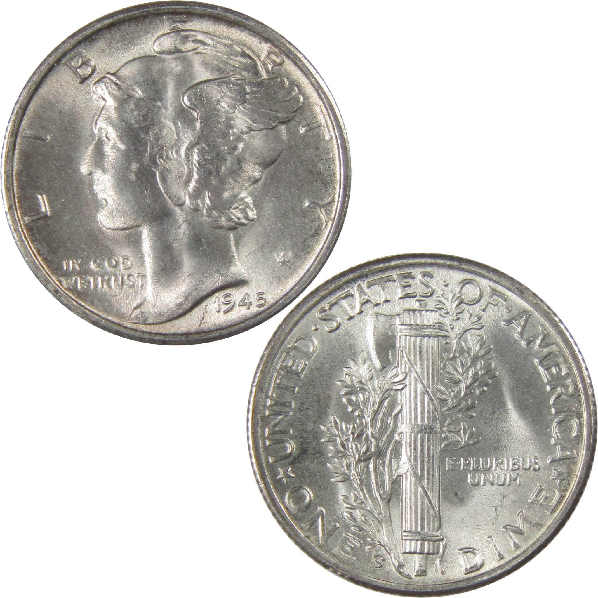 1945 S Mercury Silver 10c BU Choice Uncirculated Mint State SKU:I24013